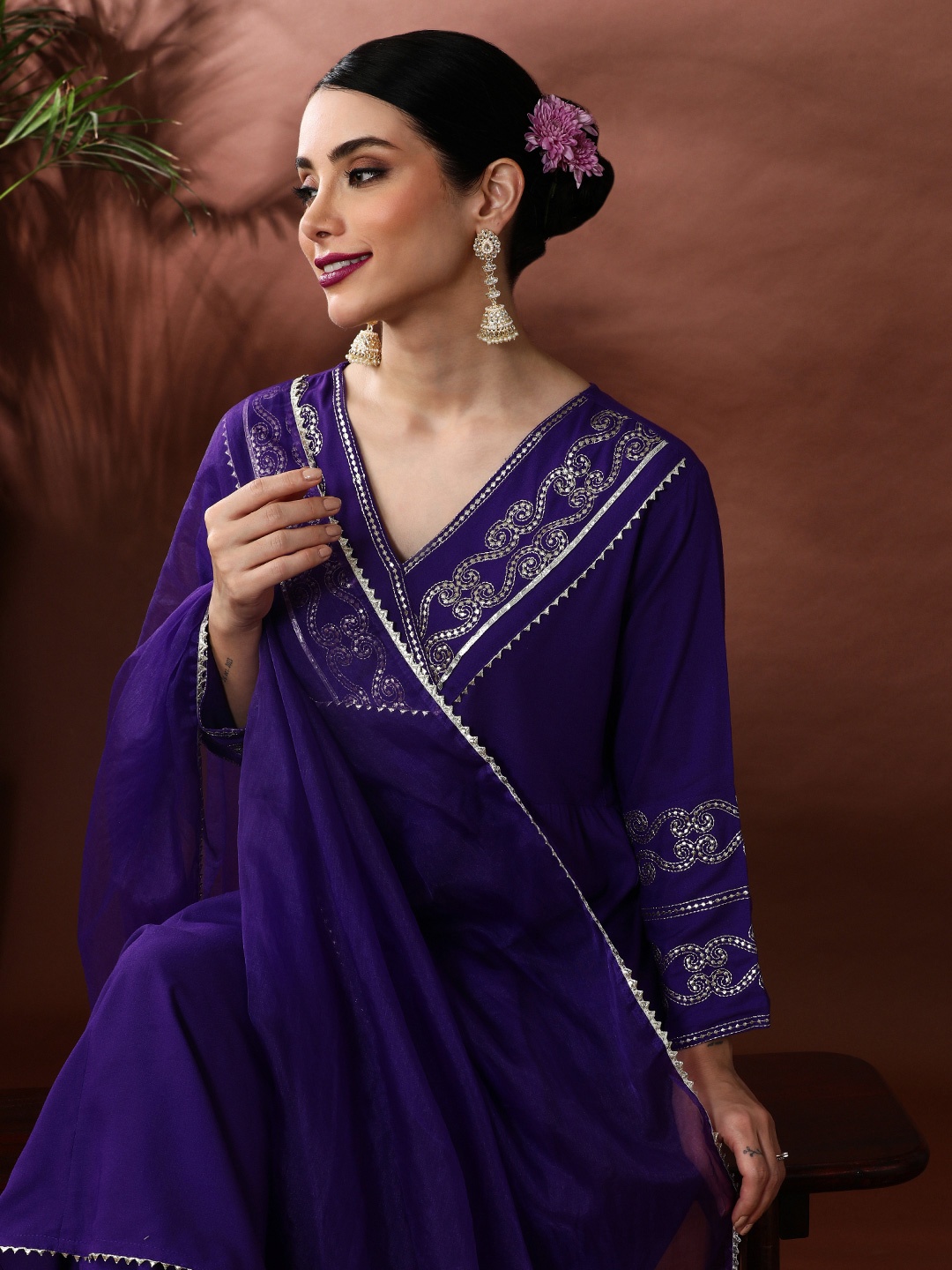 Anouk Floral Yoke Design Thread Work Panelled Anarkali Kurta With Palazzo & Dupatta, Purple
Anouk Floral Yoke Design Thread Work Panelled Anarkali Kurta With Palazzo & Dupatta, Purple