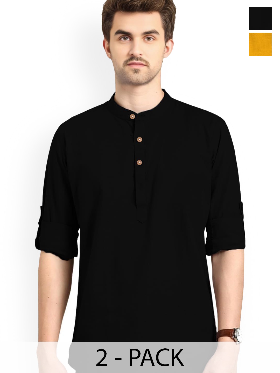 univibe Selection Of 2 Band Collar Rolled Up Sleeves Slim Fit Short Pure Cotton Kurtas, Yellow
univibe Selection Of 2 Band Collar Rolled Up Sleeves Slim Fit Short Pure Cotton Kurtas, Yellow
