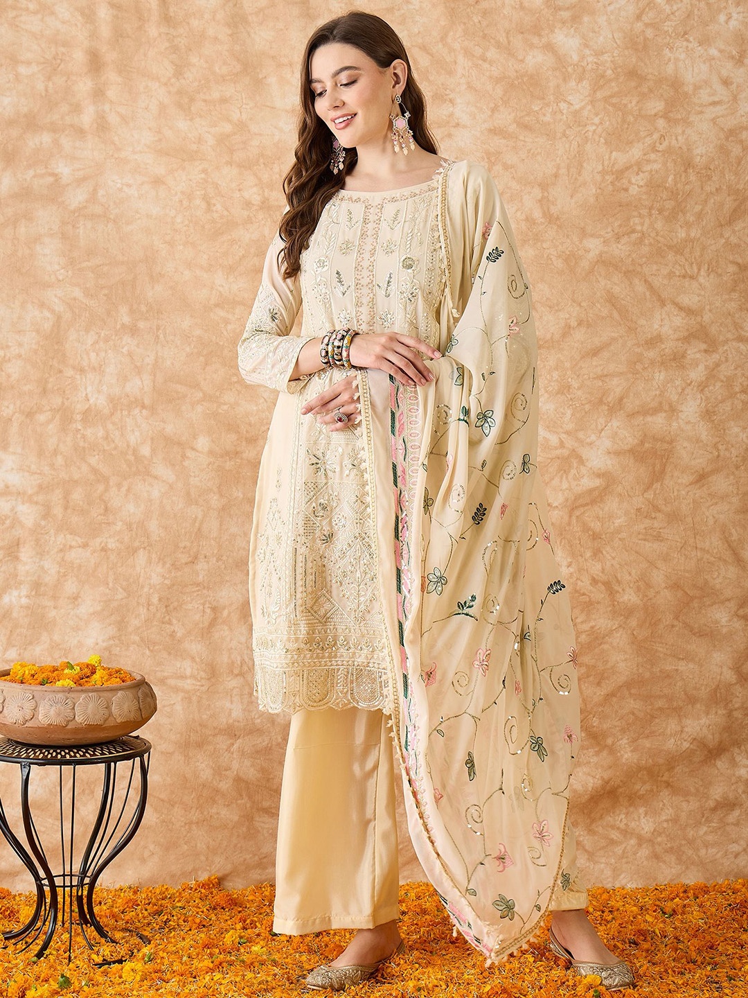 SAINOOR Floral Embroidered Sequnnied Silk Georgette Unstitched Dress Material, Beige
SAINOOR Floral Embroidered Sequnnied Silk Georgette Unstitched Dress Material, Beige