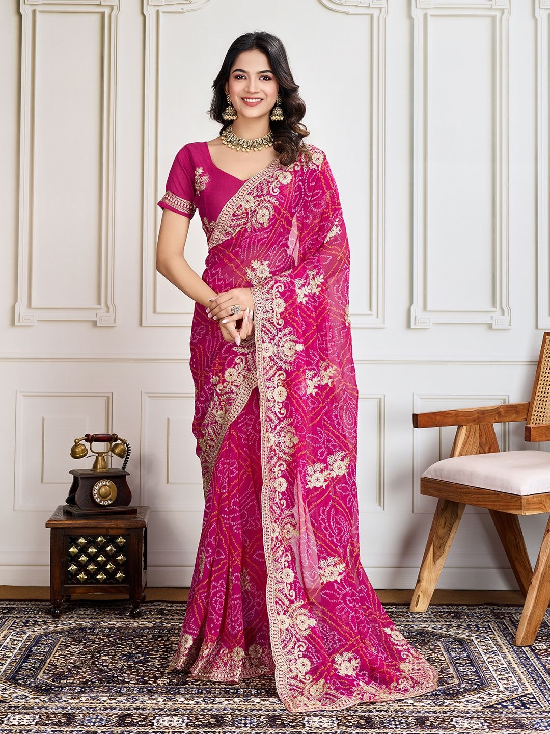 House of Pataudi Svarra Bandhani Printed With Embroidered Saree With Unstitched Blouse, Rose
House of Pataudi Svarra Bandhani Printed With Embroidered Saree With Unstitched Blouse, Rose