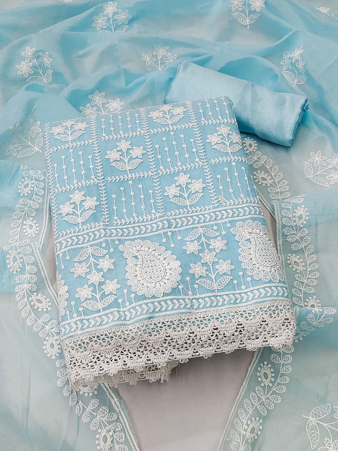 Rangtulika Ethnics Floral Embroidered Chanderi Cotton Unstitched Dress Material, Blue
Rangtulika Ethnics Floral Embroidered Chanderi Cotton Unstitched Dress Material, Blue