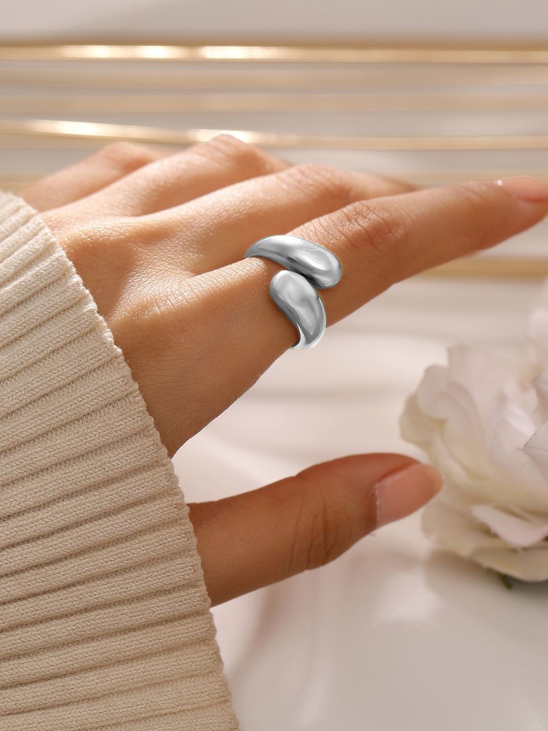 Rubans Voguish Rhodium Plated Stainless Steel Tarnish Free Waterproof Adjustable Ring, Silver
Rubans Voguish Rhodium Plated Stainless Steel Tarnish Free Waterproof Adjustable Ring, Silver