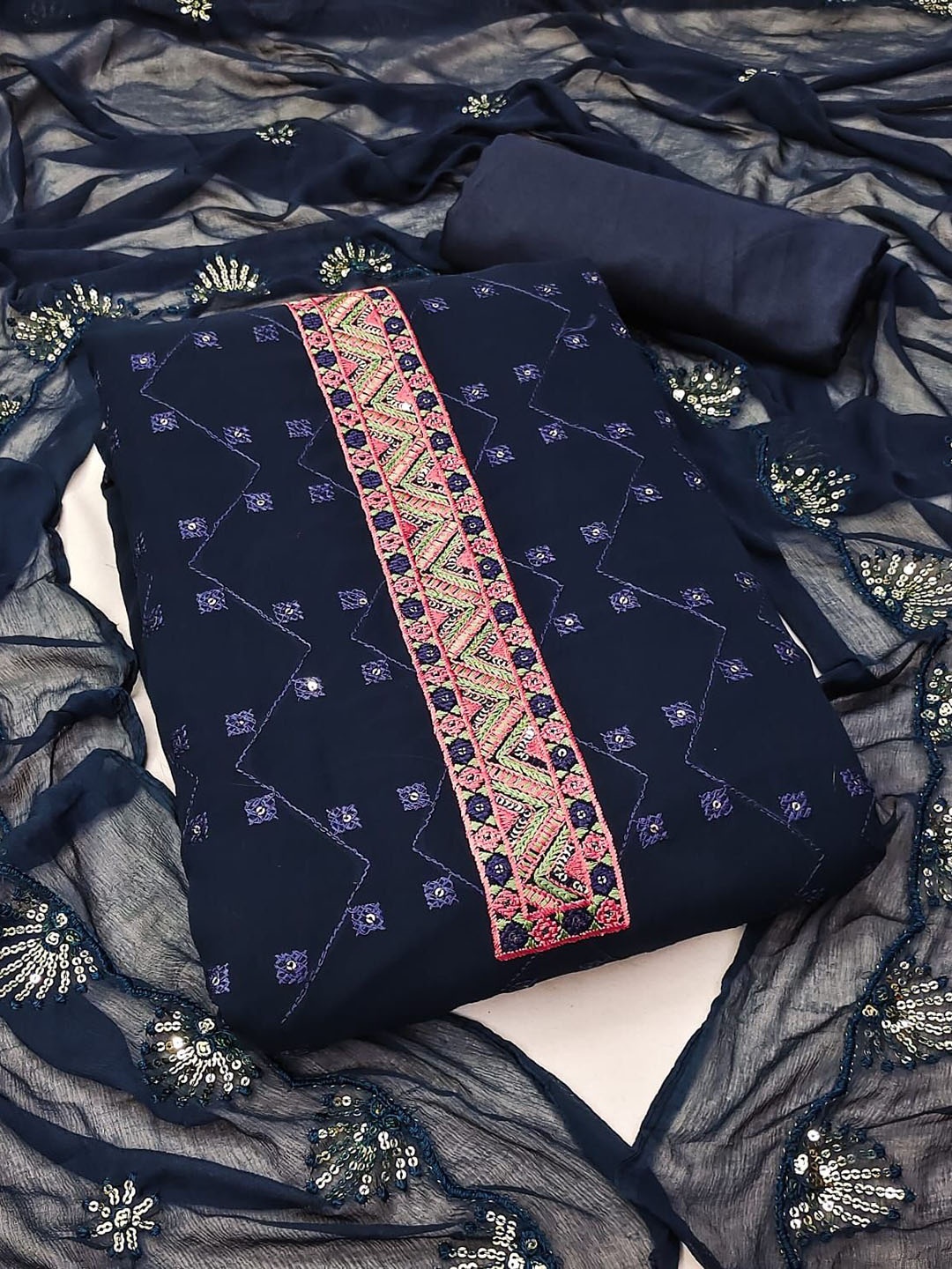 Rangtulika Ethnics Geometric Embroidered Georgette Sequinned Unstitched Dress Material, Blue
Rangtulika Ethnics Geometric Embroidered Georgette Sequinned Unstitched Dress Material, Blue