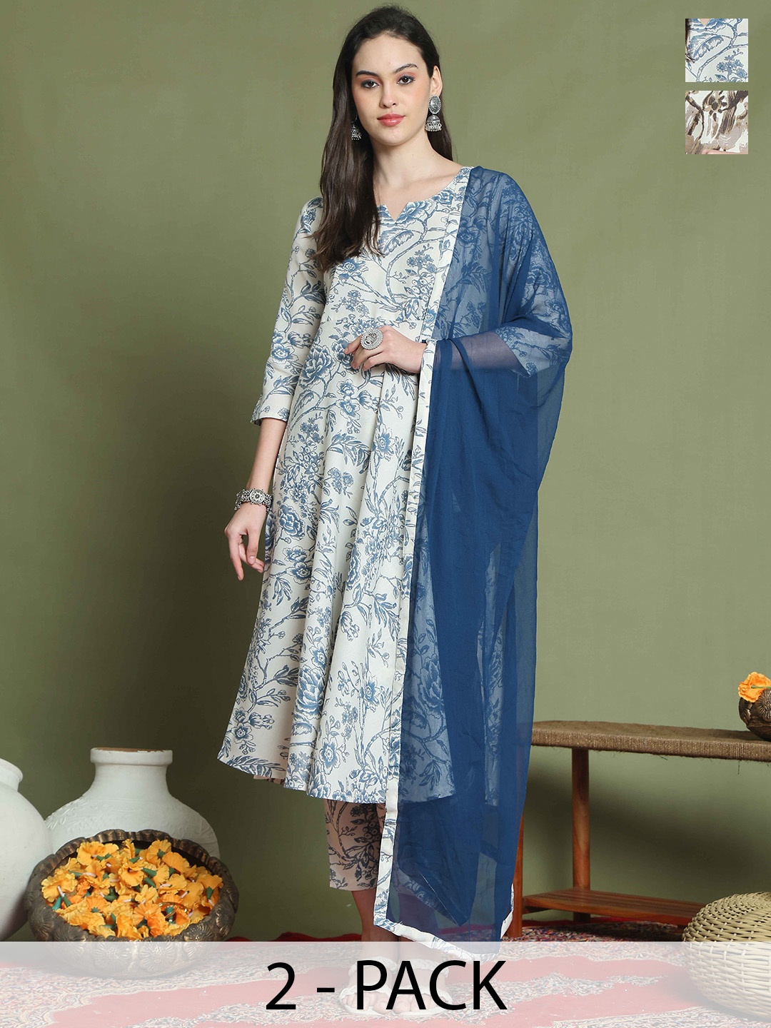 Rajnandini Selection Of 2 Floral Printed Notch Neck A-Line Kurta With Trouser & Dupatta, Off white
Rajnandini Selection Of 2 Floral Printed Notch Neck A-Line Kurta With Trouser & Dupatta, Off white