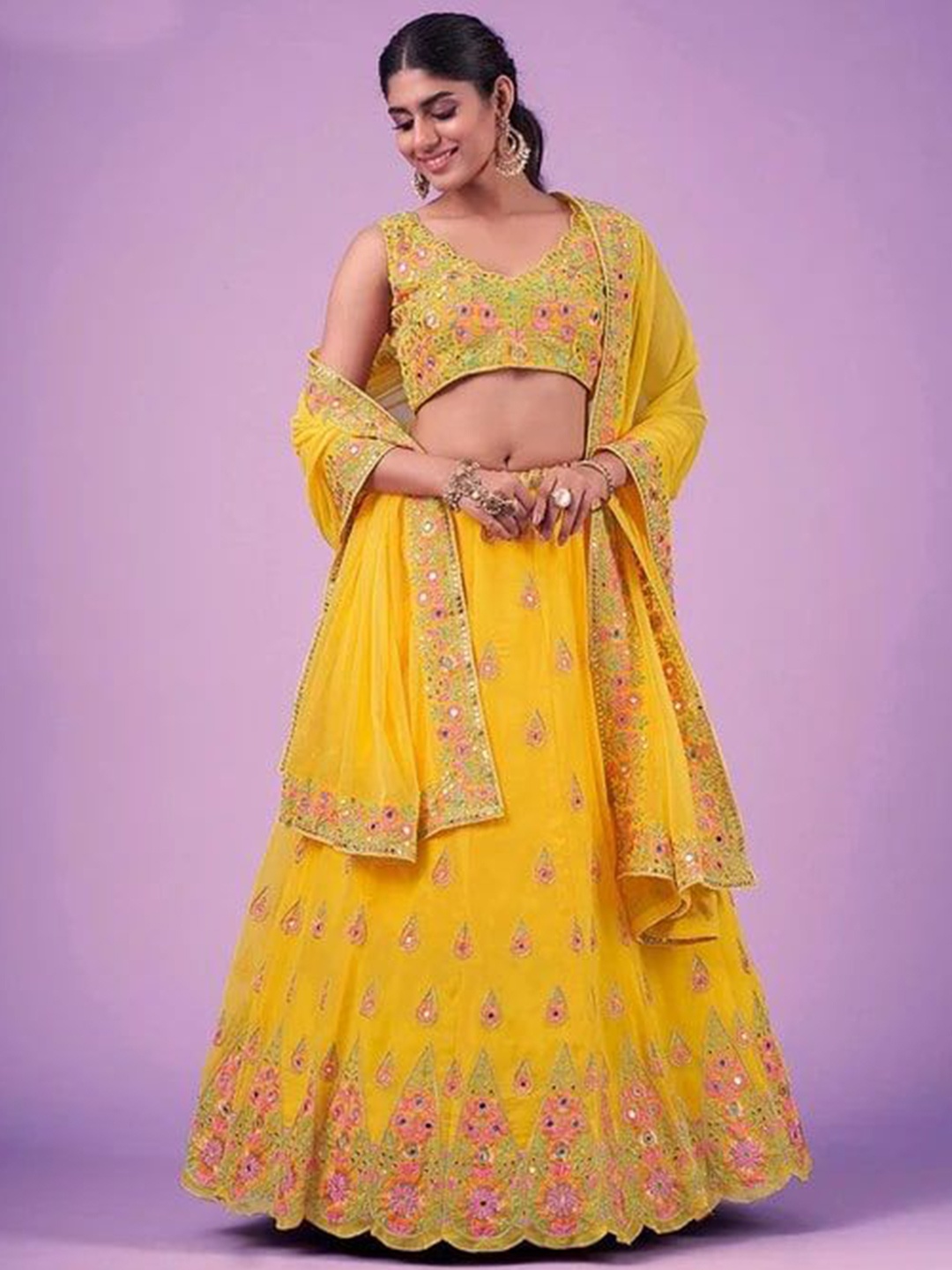 JIHU CULTURE Floral Embroidered Semi-Stitched Lehenga & Unstitched Choli With Dupatta, Yellow
JIHU CULTURE Floral Embroidered Semi-Stitched Lehenga & Unstitched Choli With Dupatta, Yellow