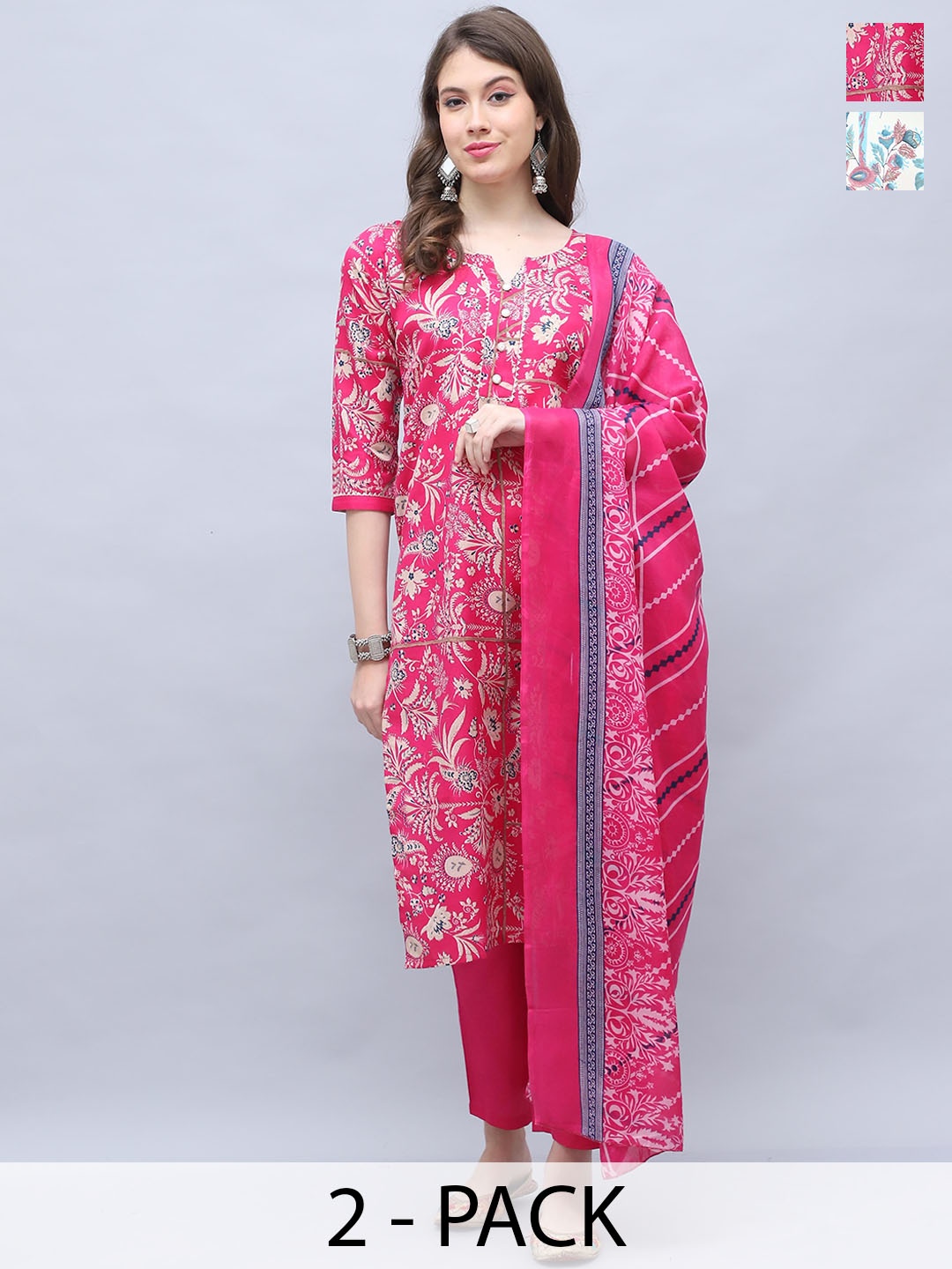 Rajnandini Selection Of 2 Floral Printed Notch Neck Straight Kurta With Trouser & Dupatta, Pink
Rajnandini Selection Of 2 Floral Printed Notch Neck Straight Kurta With Trouser & Dupatta, Pink