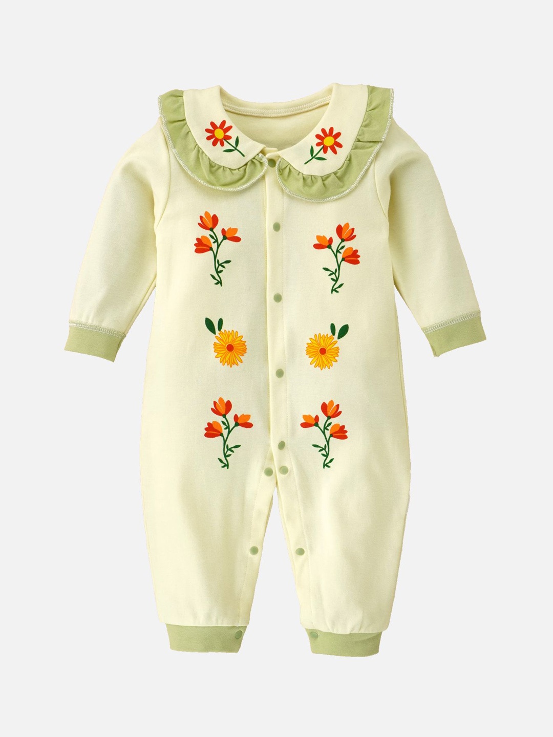 Little Surprise Box LLP Kids Cream Ruffled Green Neck Floaral Pattern Full Sleeves Romper
Little Surprise Box LLP Kids Cream Ruffled Green Neck Floaral Pattern Full Sleeves Romper