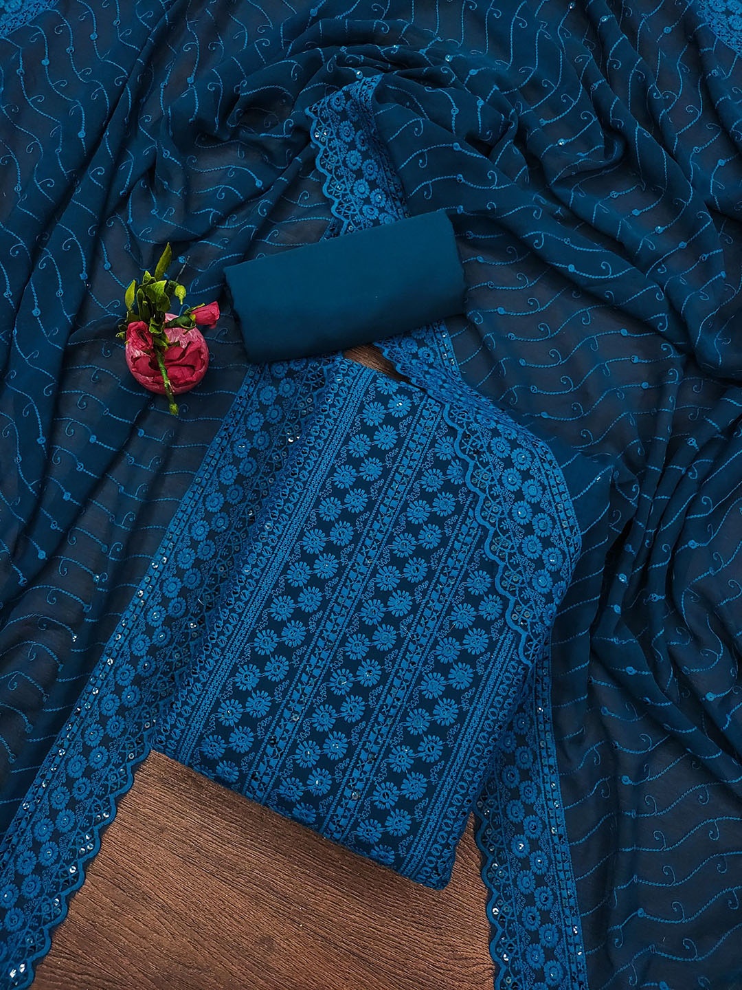 Rangtulika Ethnics Floral Embroidered Sequinned Georgette Unstitched Dress Material, Blue
Rangtulika Ethnics Floral Embroidered Sequinned Georgette Unstitched Dress Material, Blue
