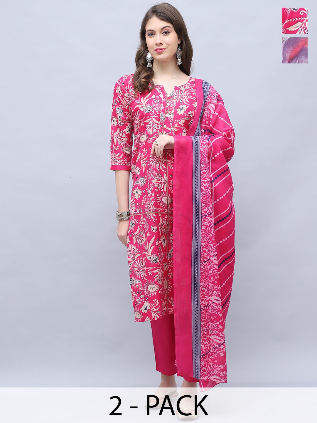 Rajnandini Selection Of 2 Floral Printed Notch Neck Straight Kurta With Trouser & Dupatta, Pink
Rajnandini Selection Of 2 Floral Printed Notch Neck Straight Kurta With Trouser & Dupatta, Pink