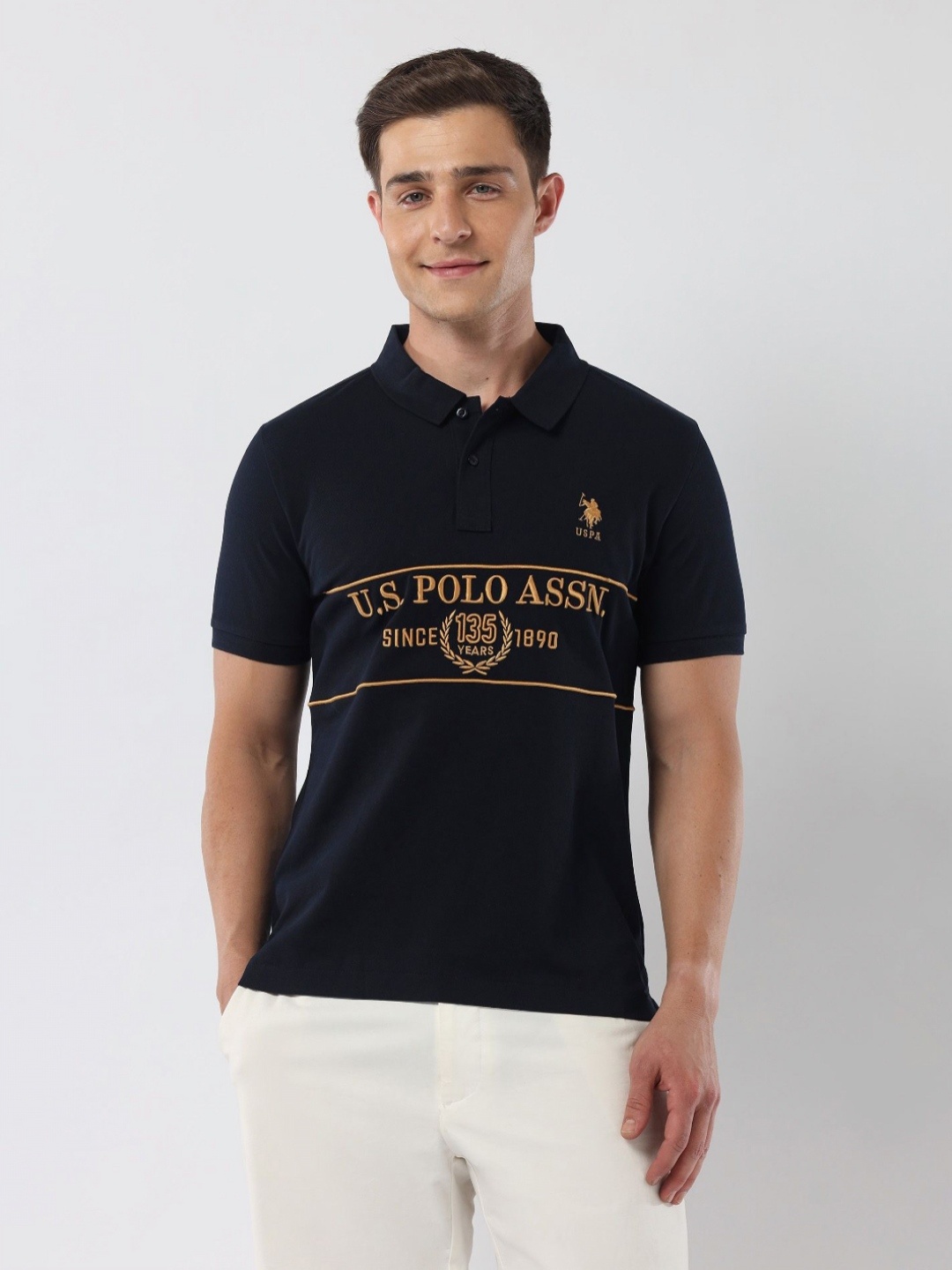 U.S. Polo Assn. Men Typography Printed Polo Collar Cotton Slim Fit T-shirt, Navy blue
U.S. Polo Assn. Men Typography Printed Polo Collar Cotton Slim Fit T-shirt, Navy blue