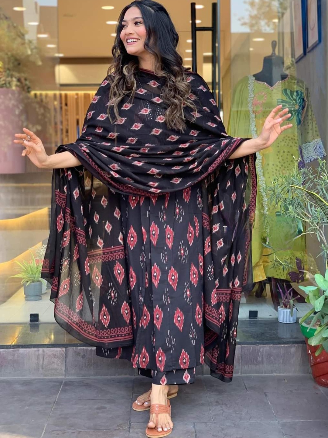Moda Rapido Floral Printed Embroidered Anarkali Kurta With Trousers & Dupatta, Black
Moda Rapido Floral Printed Embroidered Anarkali Kurta With Trousers & Dupatta, Black