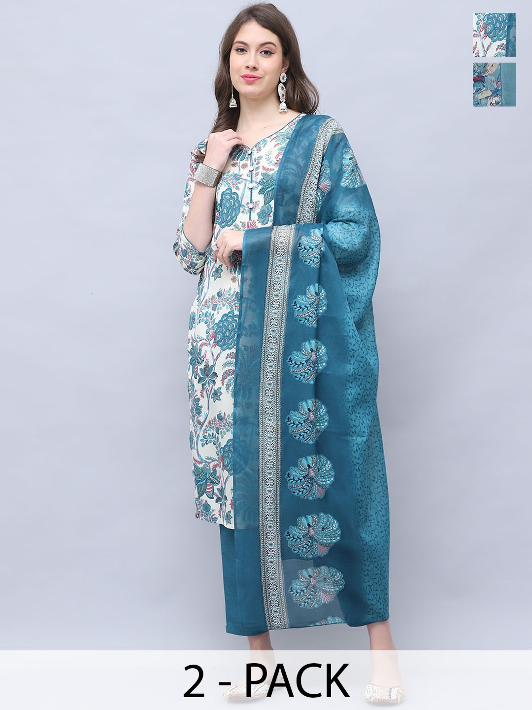 KALINI Women Floral Printed Regular Kurta with Trousers & With Dupatta, Turquoise blue
KALINI Women Floral Printed Regular Kurta with Trousers & With Dupatta, Turquoise blue