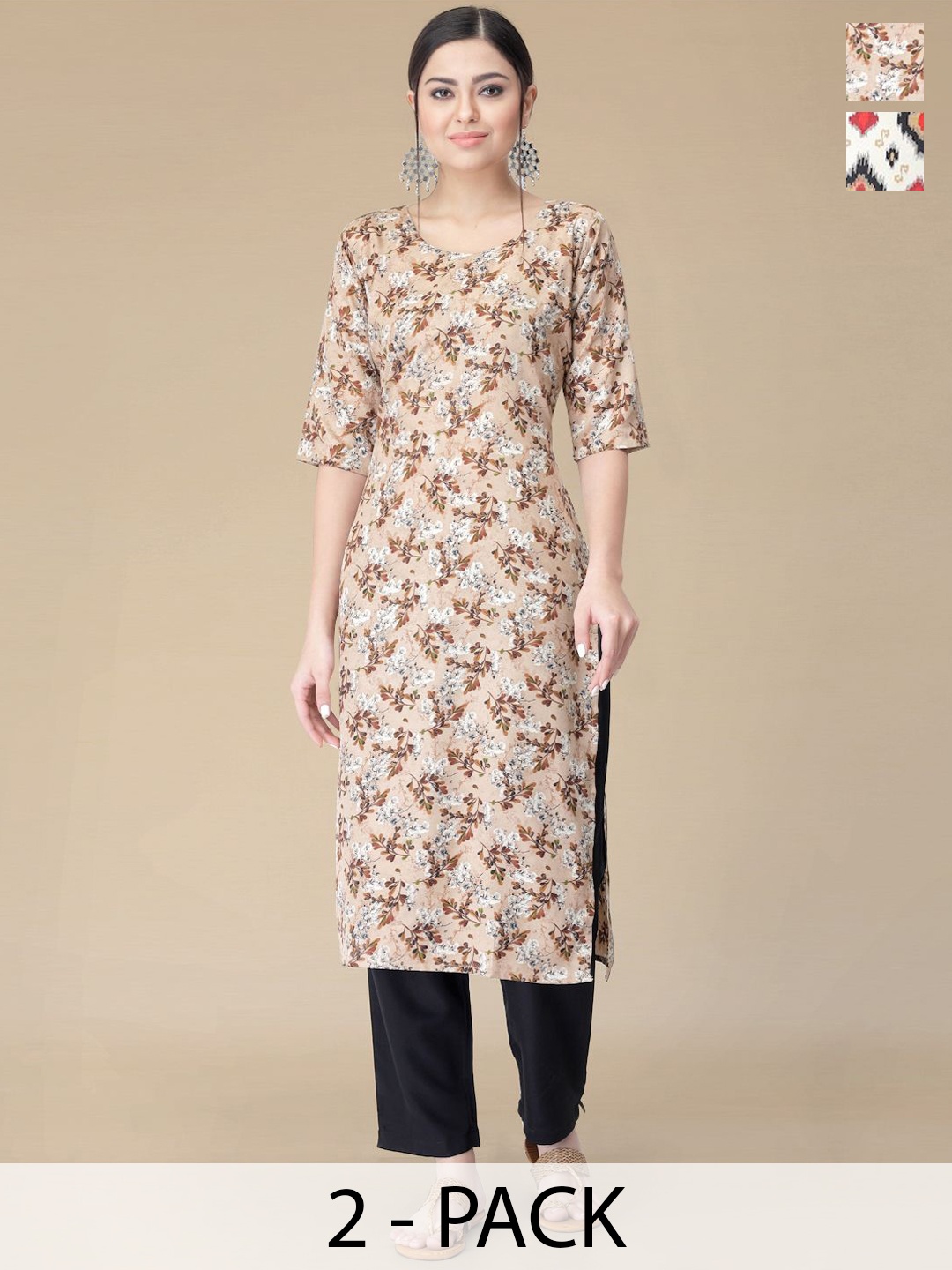 Moda Rapido Selection Of 2 Floral Printed Round Neck Straight Kurtas With Trousers, Beige
Moda Rapido Selection Of 2 Floral Printed Round Neck Straight Kurtas With Trousers, Beige