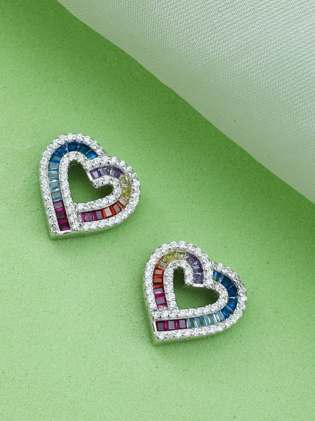 MAIRA 925 Sterling Silver Rhodium-Plated Cubic Zirconia Studded Heart Shaped Studs
MAIRA 925 Sterling Silver Rhodium-Plated Cubic Zirconia Studded Heart Shaped Studs