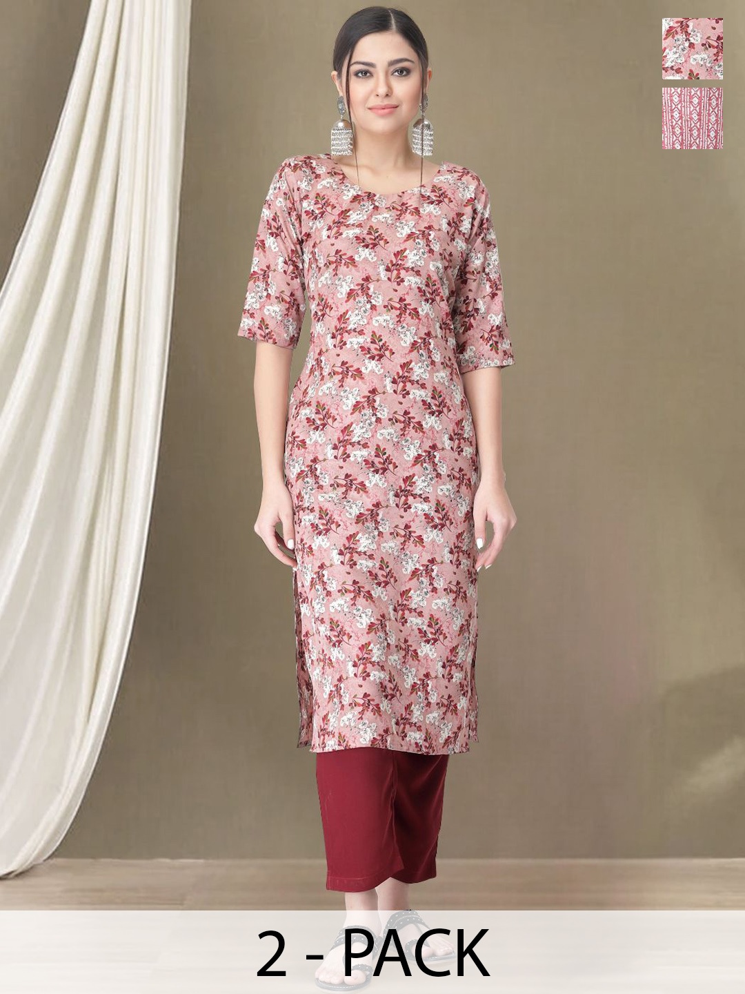 Moda Rapido Selection Of 2 Floral Printed Round Neck Straight Kurtas With Trousers, Peach
Moda Rapido Selection Of 2 Floral Printed Round Neck Straight Kurtas With Trousers, Peach