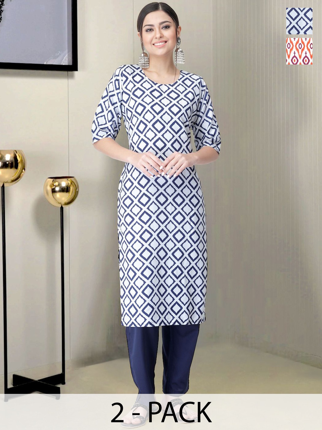 Moda Rapido Selection Of 2 Geometric Printed Round Neck Straight Kurtas With Trousers, White
Moda Rapido Selection Of 2 Geometric Printed Round Neck Straight Kurtas With Trousers, White