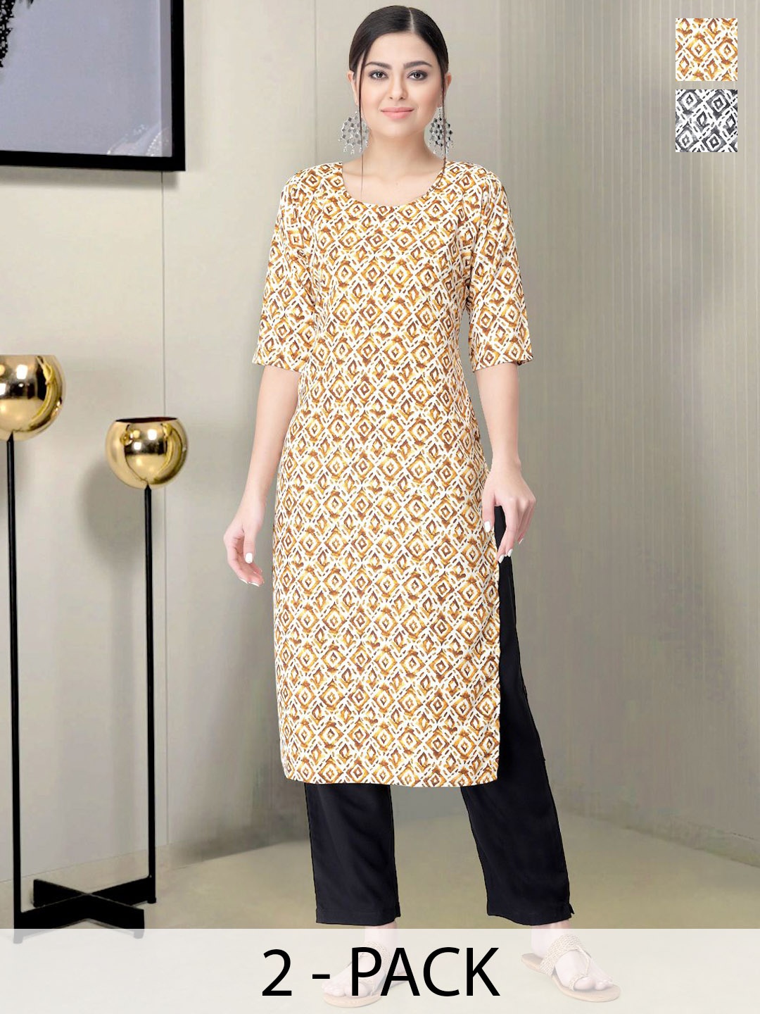 Moda Rapido Selection Of 2 Geometric Printed Round Neck Straight Kurtas With Trousers, White
Moda Rapido Selection Of 2 Geometric Printed Round Neck Straight Kurtas With Trousers, White