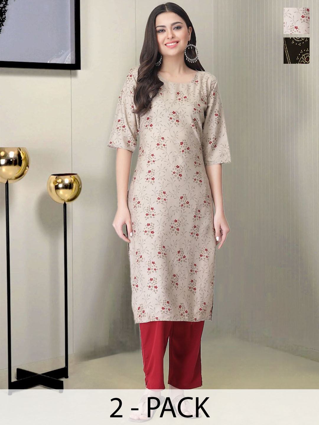 Moda Rapido Selection Of 2 Floral Printed Round Neck Straight Kurtas With Trousers, Beige
Moda Rapido Selection Of 2 Floral Printed Round Neck Straight Kurtas With Trousers, Beige