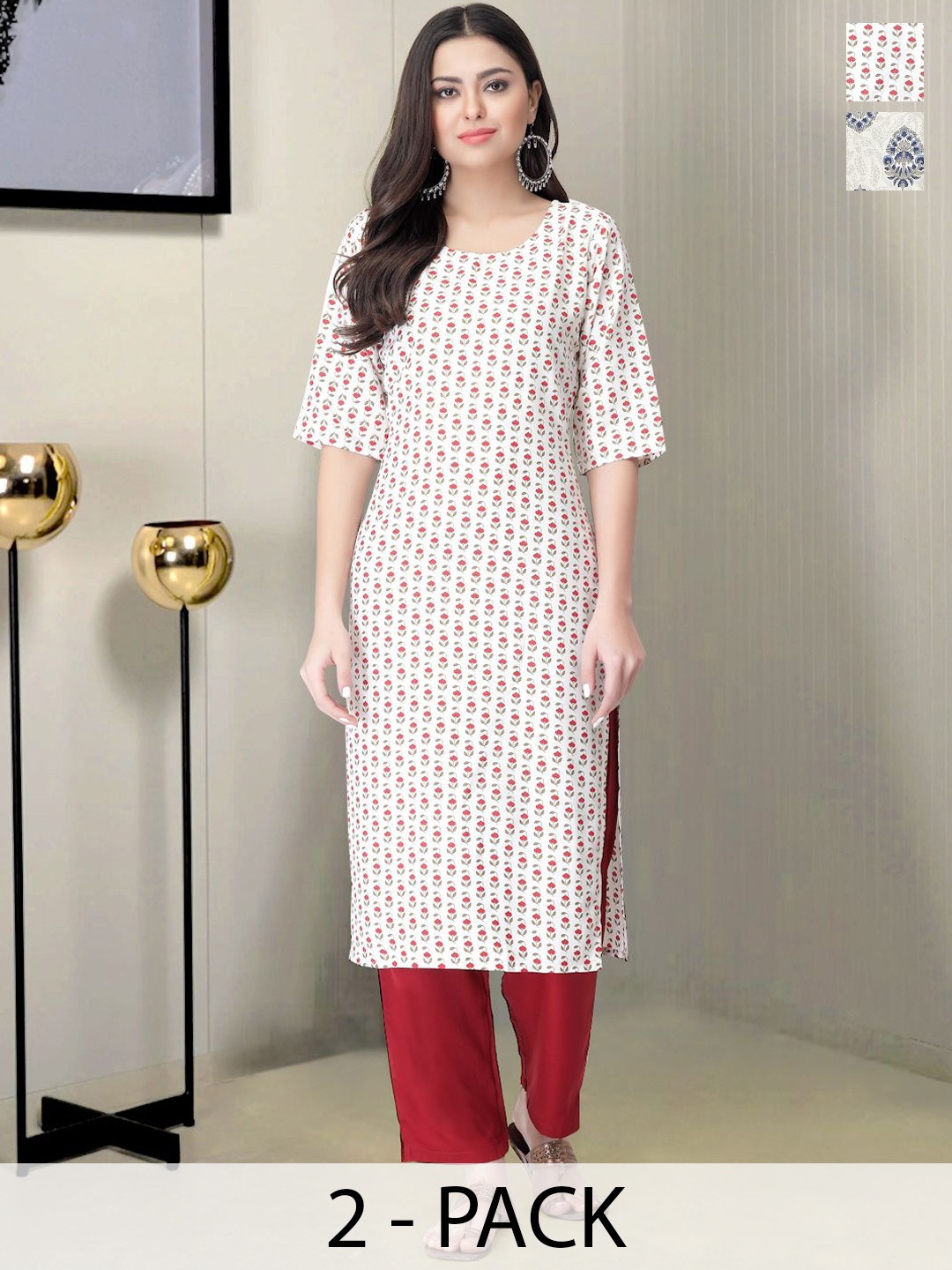 Moda Rapido Selection Of 2 Floral Printed Round Neck Straight Kurta With Trousers, White
Moda Rapido Selection Of 2 Floral Printed Round Neck Straight Kurta With Trousers, White