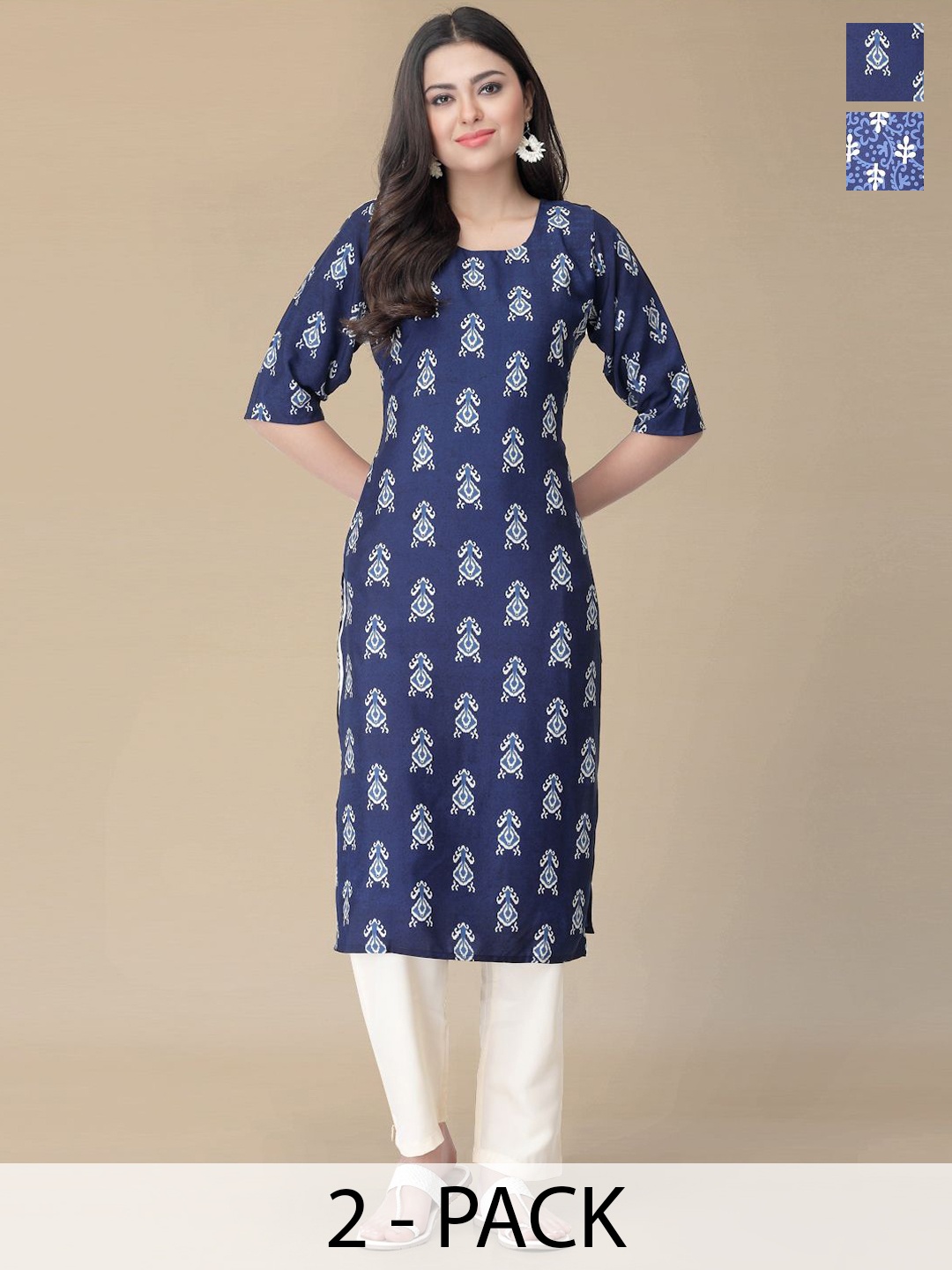 Moda Rapido Selection Of 2 Ethnic Motifs Printed Round Neck Straight Kurta With Trousers, Blue
Moda Rapido Selection Of 2 Ethnic Motifs Printed Round Neck Straight Kurta With Trousers, Blue