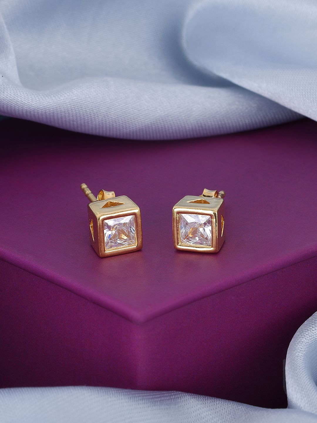 MAIRA 925 Sterling Silver Rhodium-Plated Cubic Zirconia Stone Studded Square Shaped Studs, Gold
MAIRA 925 Sterling Silver Rhodium-Plated Cubic Zirconia Stone Studded Square Shaped Studs, Gold