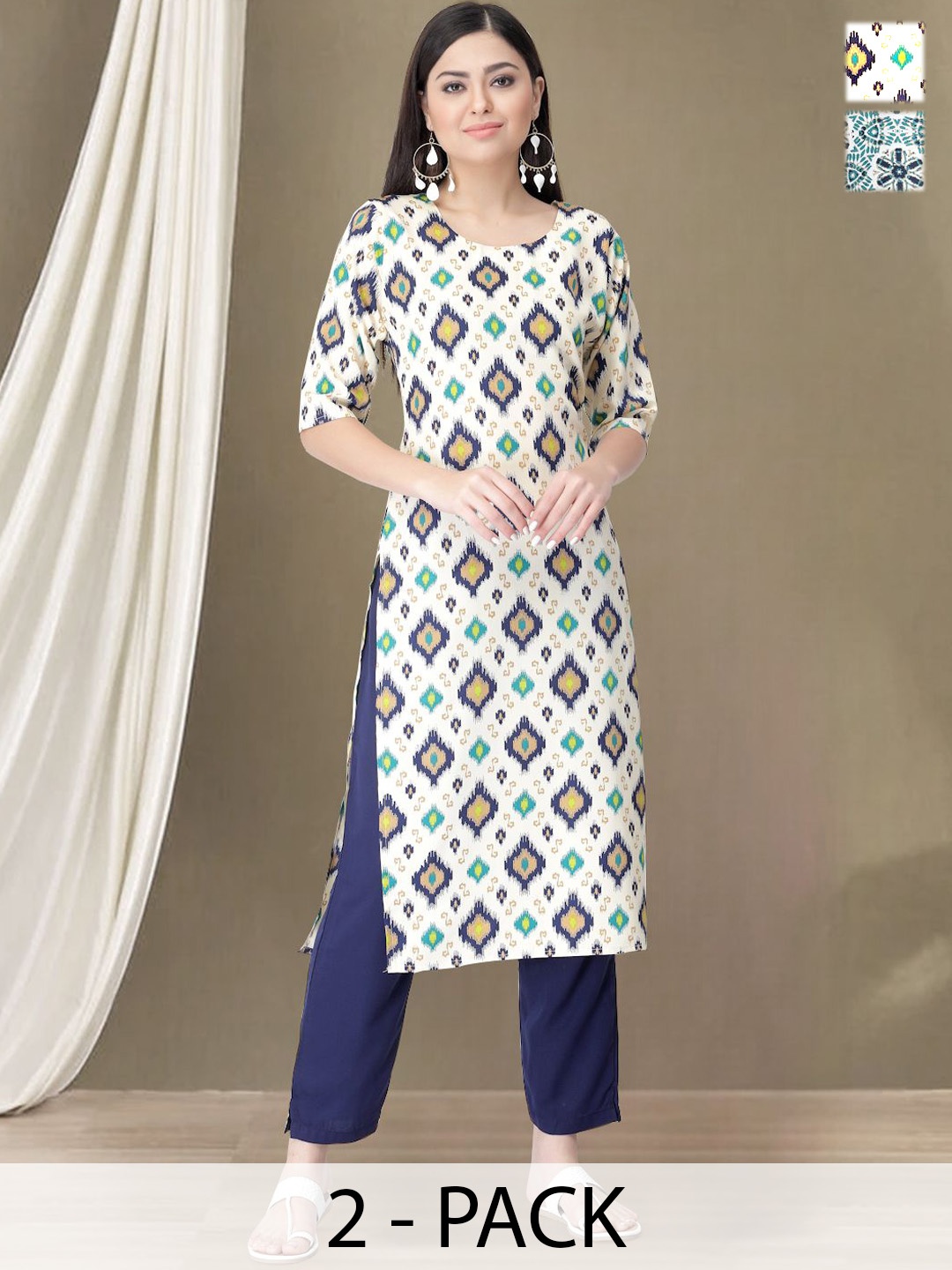Moda Rapido Selection Of 2 Geometric Printed Round Neck Straight Kurtas With Trousers, Cream
Moda Rapido Selection Of 2 Geometric Printed Round Neck Straight Kurtas With Trousers, Cream