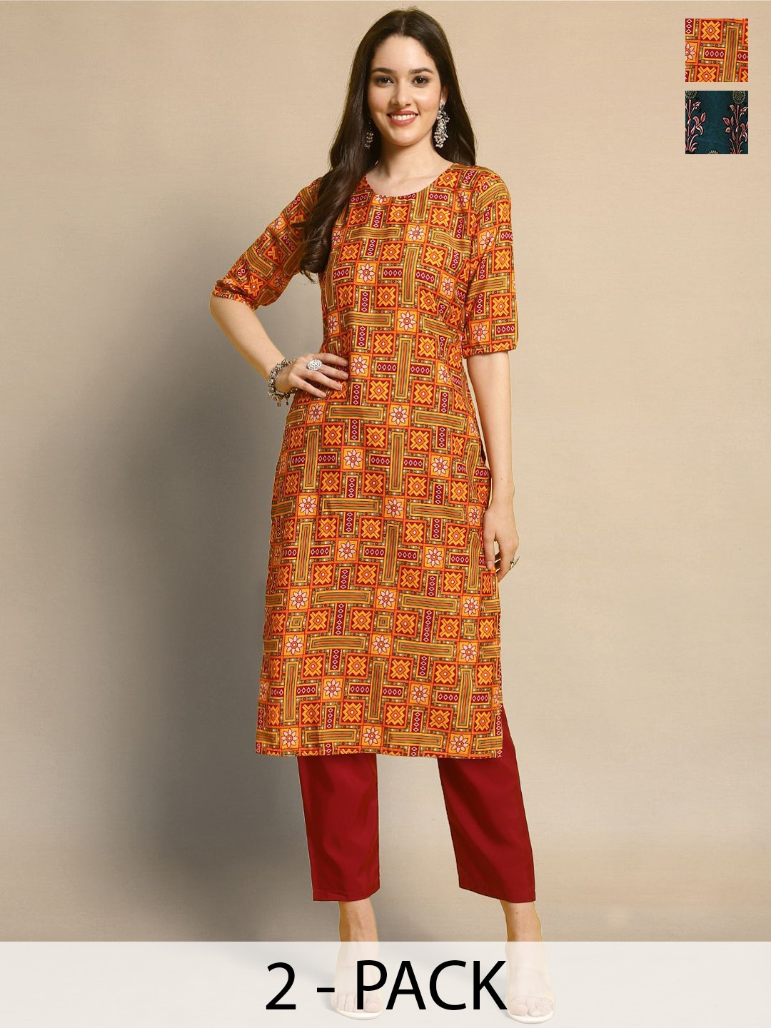 Moda Rapido Selection of 2 Ethnic Motifs Printed Straight Kurtas With Trousers, Orange
Moda Rapido Selection of 2 Ethnic Motifs Printed Straight Kurtas With Trousers, Orange