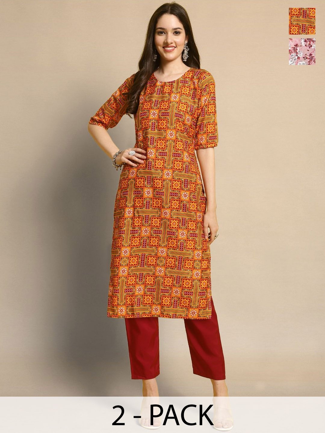 Moda Rapido Selection Of 2 Floral Printed Round Neck Straight Kurtas With Trousers, Pink
Moda Rapido Selection Of 2 Floral Printed Round Neck Straight Kurtas With Trousers, Pink