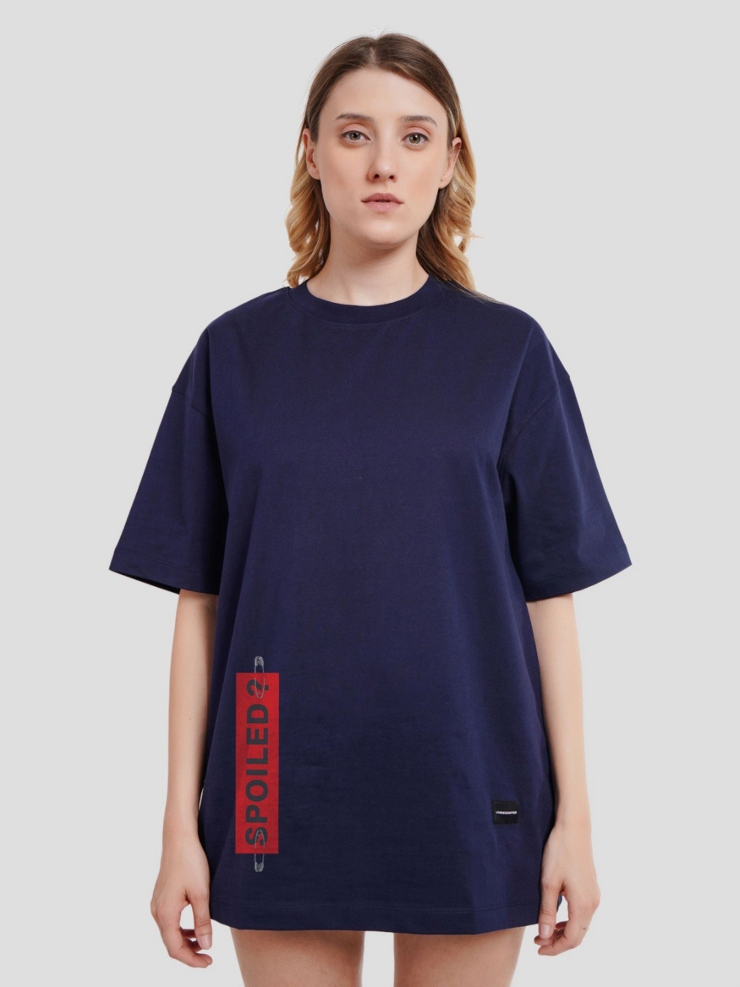 Underrated Club Women Bio Finish Typography Printed Round Neck Cotton Oversized T-shirt, Navy blue
Underrated Club Women Bio Finish Typography Printed Round Neck Cotton Oversized T-shirt, Navy blue