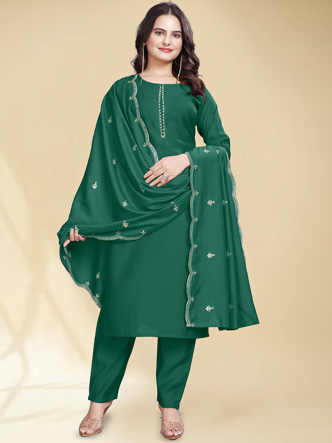SIDYAL Women Regular Pure Cotton Kurta with Trousers & With Dupatta, Green
SIDYAL Women Regular Pure Cotton Kurta with Trousers & With Dupatta, Green