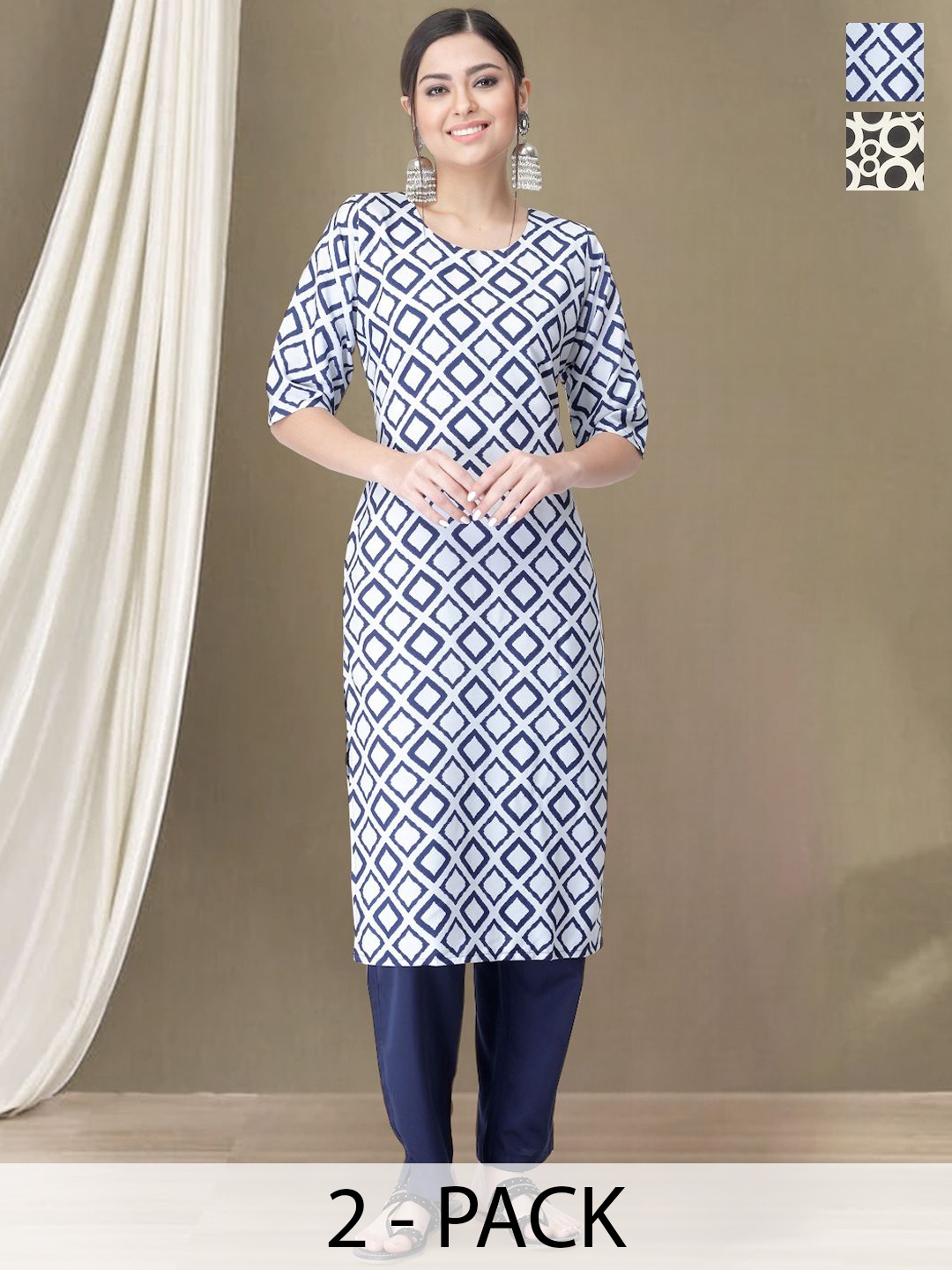 Moda Rapido Selection Of 2 Geometric Printed Round Neck Straight Kurtas With Trousers, Blue
Moda Rapido Selection Of 2 Geometric Printed Round Neck Straight Kurtas With Trousers, Blue