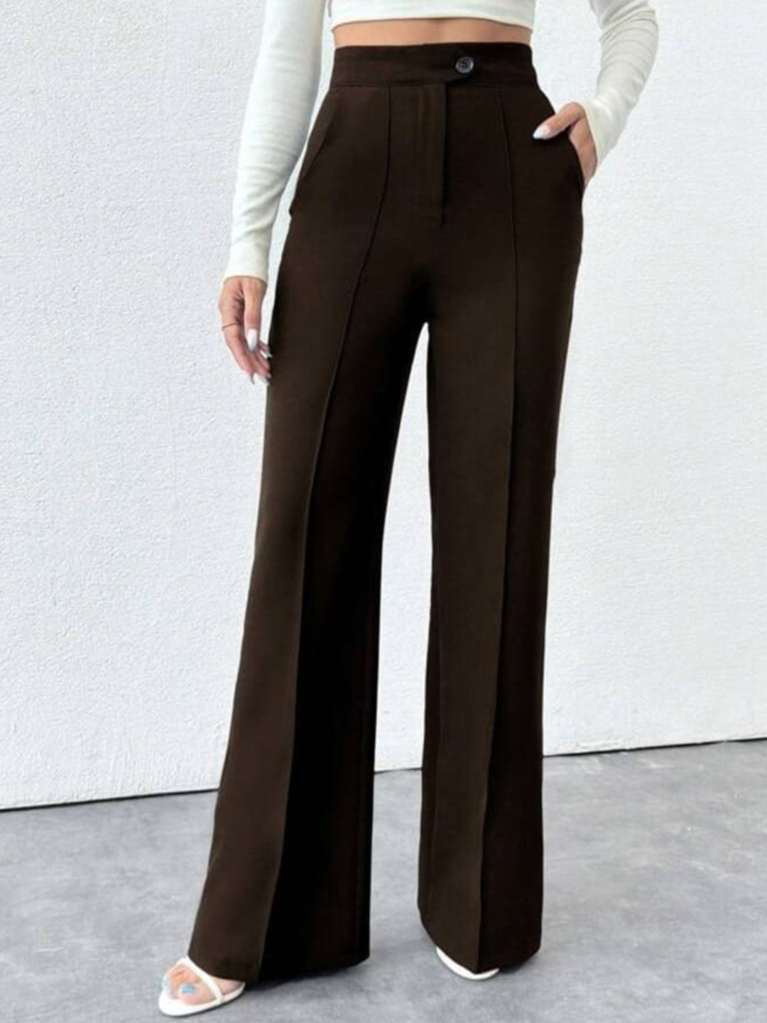 BROADSTAR Women Smart Straight Fit High-Rise Easy Wash Pleated Trousers, Coffee brown
BROADSTAR Women Smart Straight Fit High-Rise Easy Wash Pleated Trousers, Coffee brown