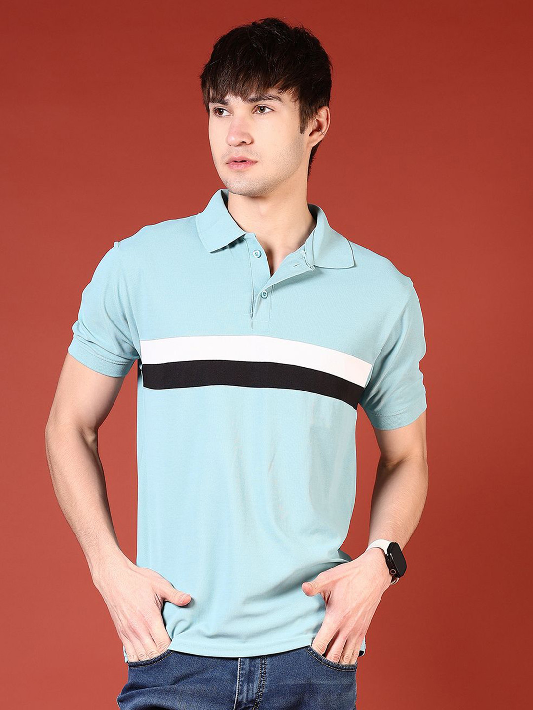 V-Mart Men Colourblocked Polo Collar Drop-Shoulder Sleeves Pockets Slim Fit T-shirt, Blue
V-Mart Men Colourblocked Polo Collar Drop-Shoulder Sleeves Pockets Slim Fit T-shirt, Blue