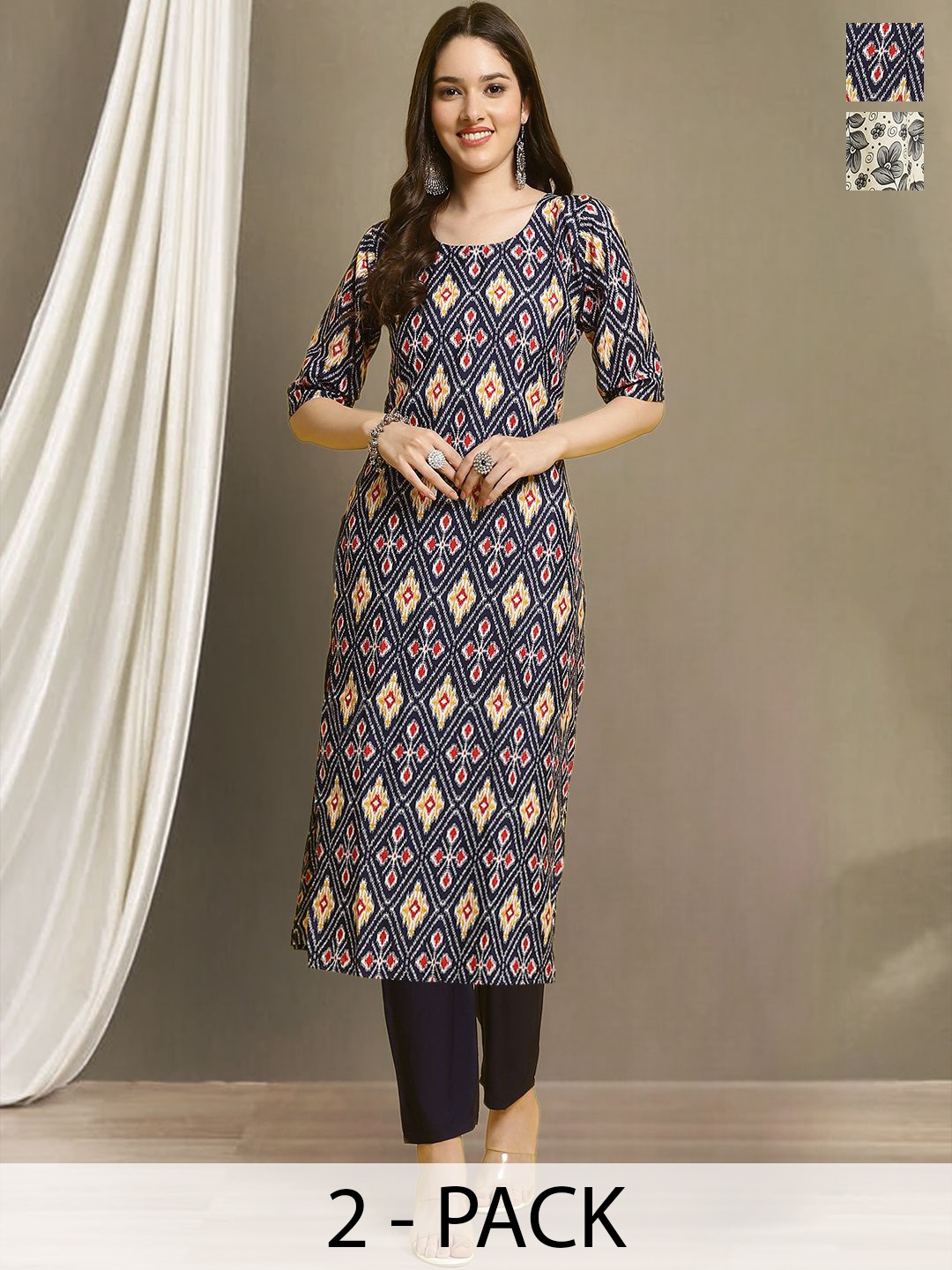 Moda Rapido Selection of 2 Ethnic Motifs Printed Straight Kurtas With Trousers, Black
Moda Rapido Selection of 2 Ethnic Motifs Printed Straight Kurtas With Trousers, Black