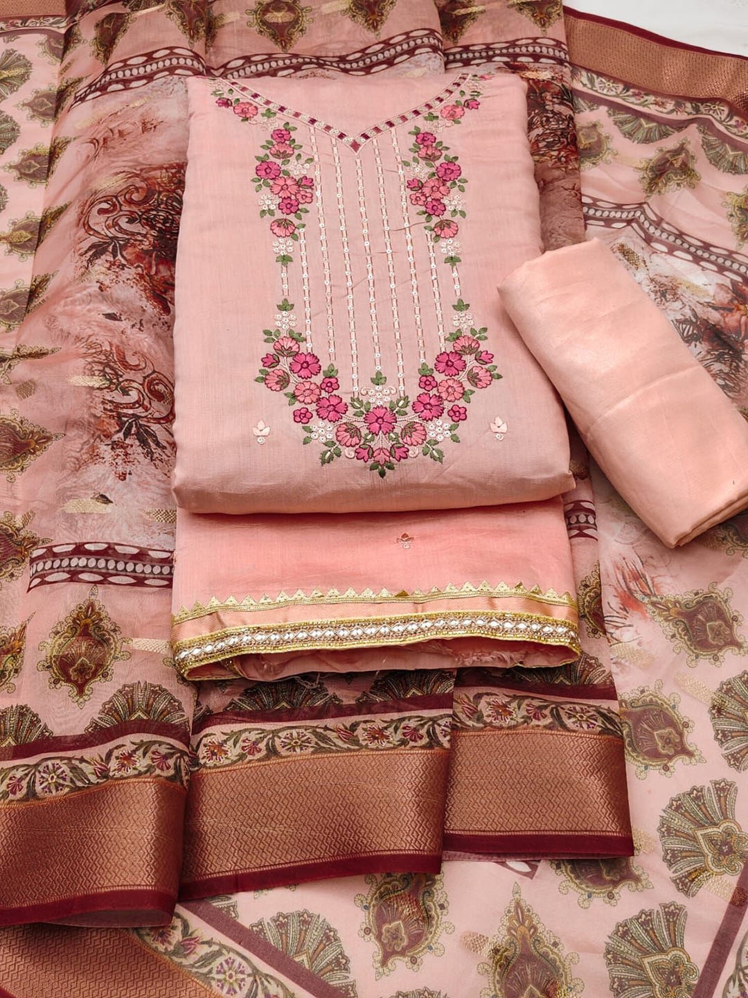Rangtulika Ethnics Motifs Embroidered Thread Work Unstitched Dress Material, Peach
Rangtulika Ethnics Motifs Embroidered Thread Work Unstitched Dress Material, Peach
