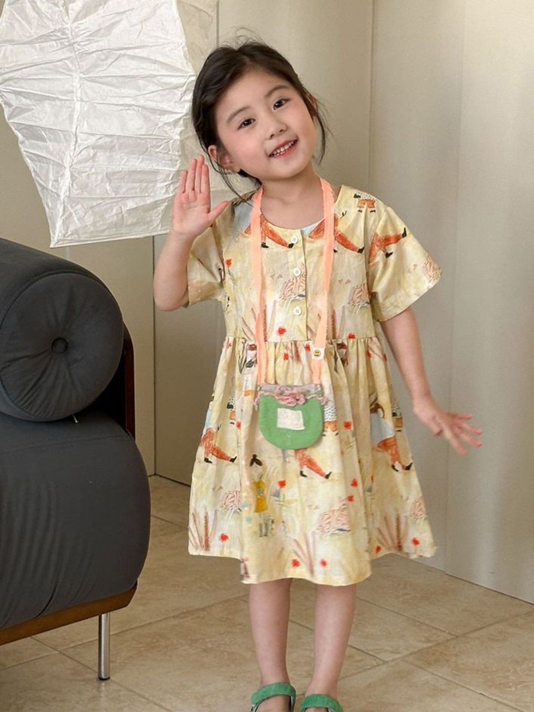 LULU & SKY Girls Conversational Printed Round Neck Pure Cotton Fit & Flare Midi Dress, Yellow
LULU & SKY Girls Conversational Printed Round Neck Pure Cotton Fit & Flare Midi Dress, Yellow