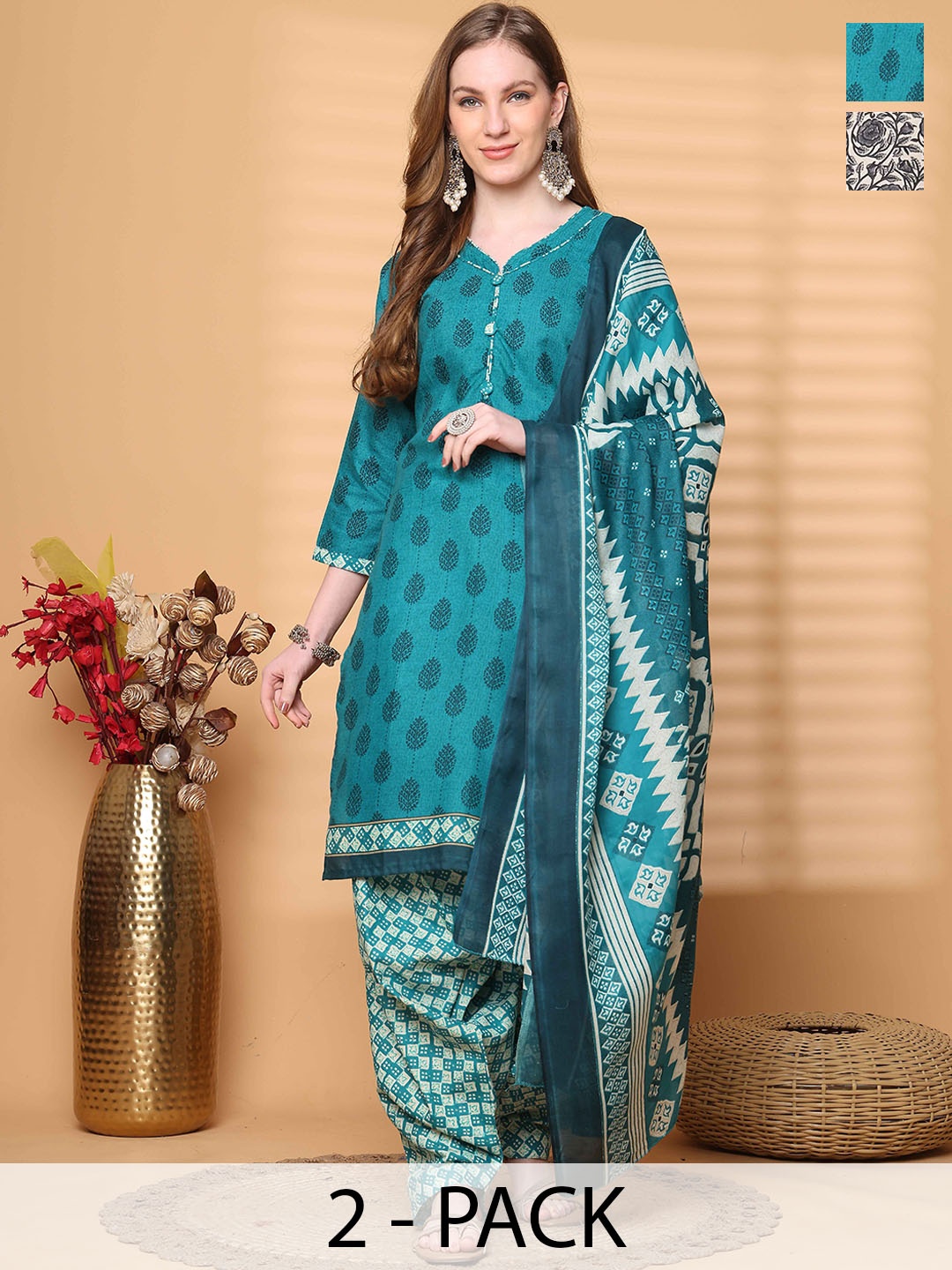 Roly Poly Selection Of 2 Floral Printed V-neck Straight Kurta With Salwar & Dupatta, Blue
Roly Poly Selection Of 2 Floral Printed V-neck Straight Kurta With Salwar & Dupatta, Blue