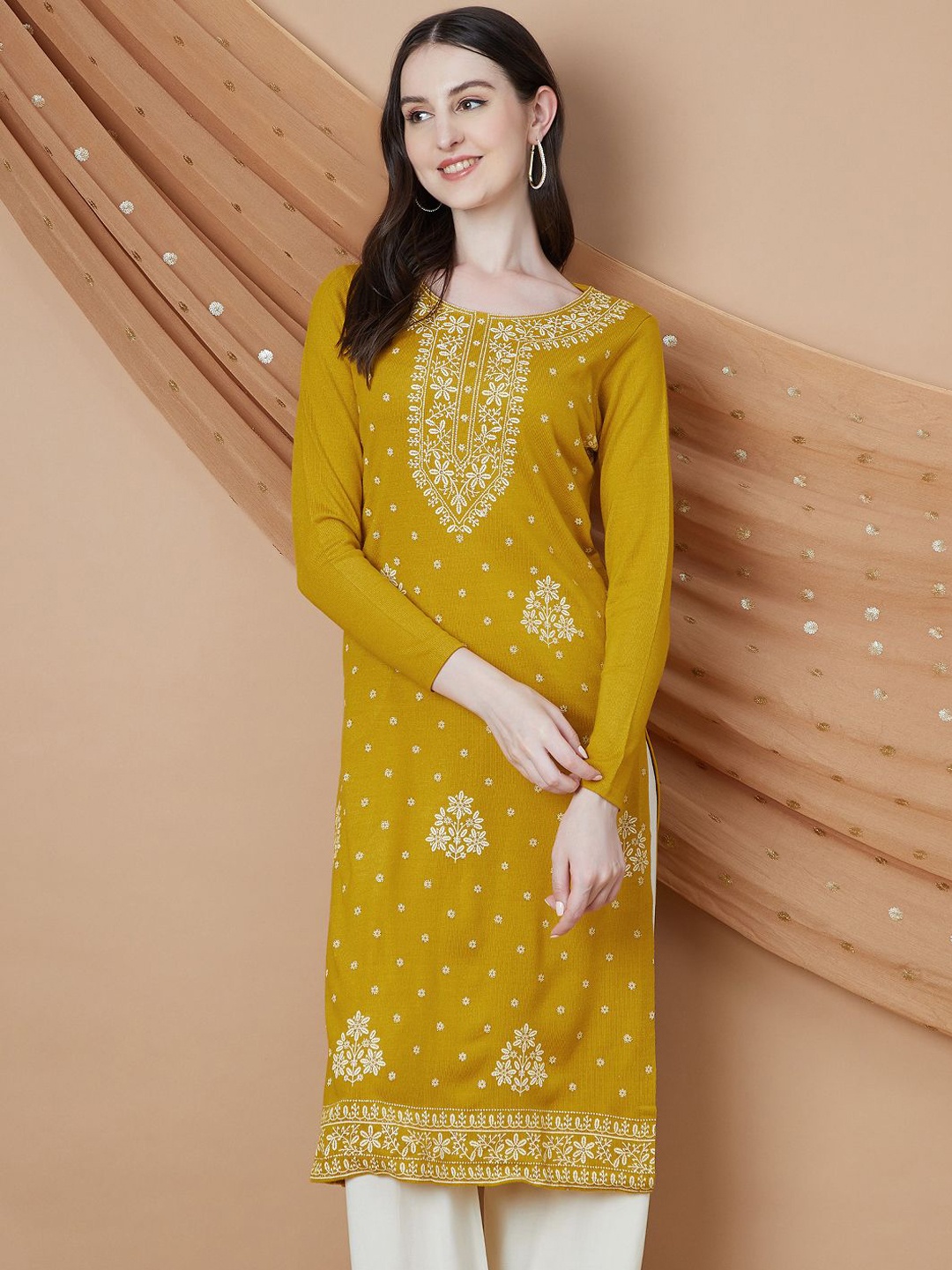 Melange by Lifestyle Floral Embroidered Thread Work Round Neck Straight Kurta, Mustard
Melange by Lifestyle Floral Embroidered Thread Work Round Neck Straight Kurta, Mustard
