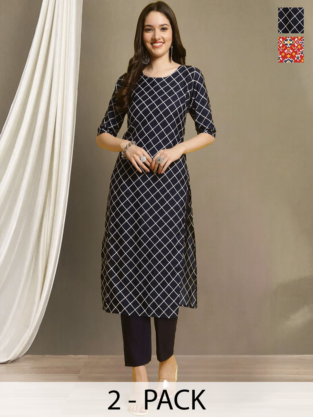 Moda Rapido Selection Of 2 Checkked Printed Round Neck Straight Kurtas With Trousers, Black
Moda Rapido Selection Of 2 Checkked Printed Round Neck Straight Kurtas With Trousers, Black