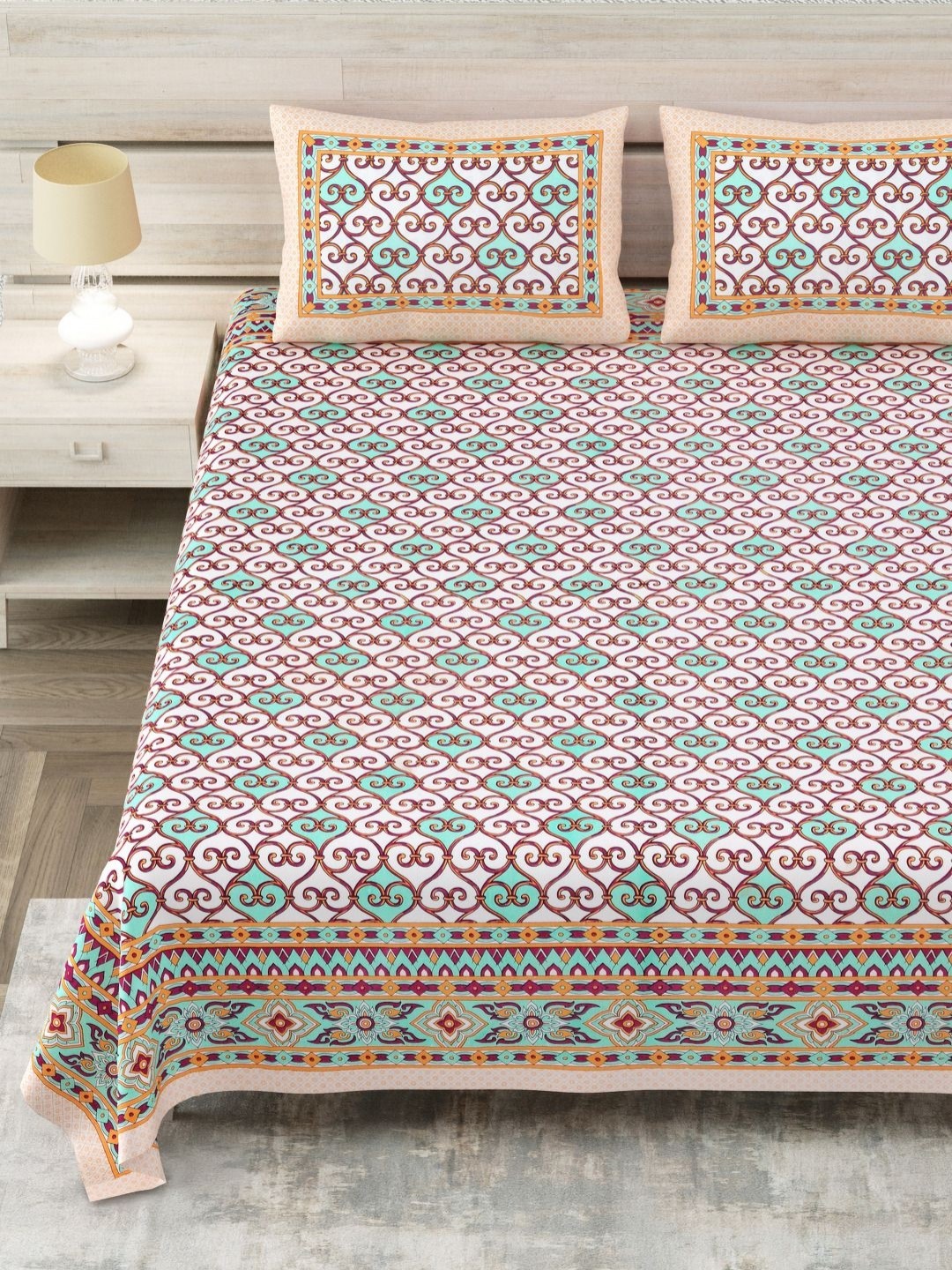 Aapno Rajasthan Green Ethnic Motifs Pure Cotton 144 TC King Bedsheet with 2 Pillow Covers
Aapno Rajasthan Green Ethnic Motifs Pure Cotton 144 TC King Bedsheet with 2 Pillow Covers