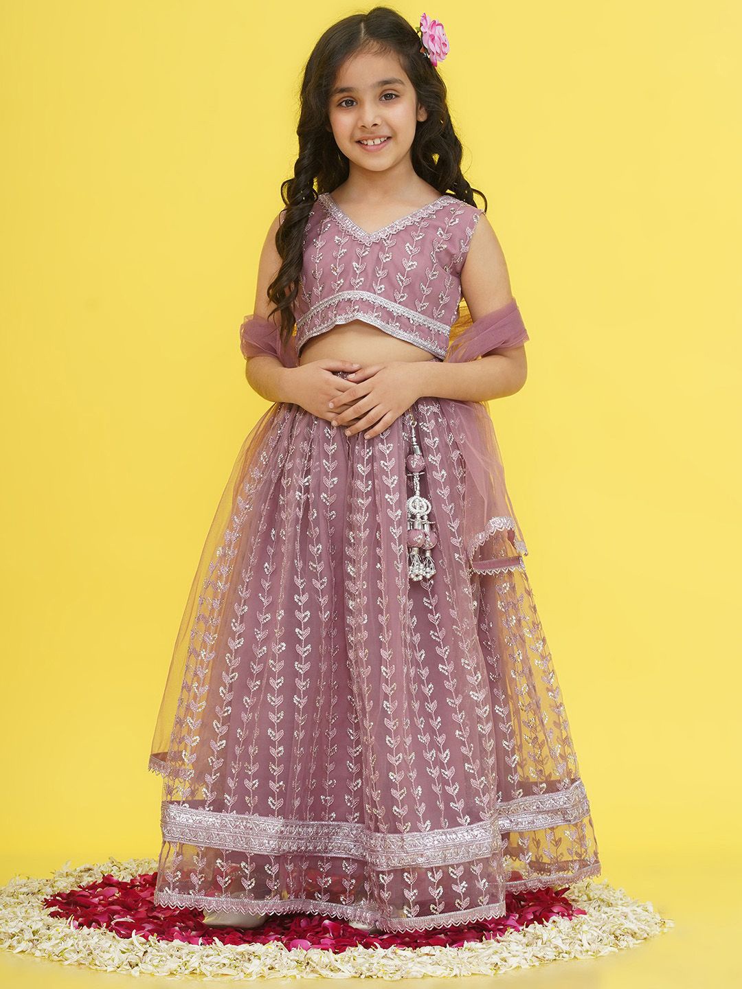 Aj DEZInES Girls Embellished Sequinned Ready to Wear Lehenga & Blouse With Dupatta, Mauve
Aj DEZInES Girls Embellished Sequinned Ready to Wear Lehenga & Blouse With Dupatta, Mauve