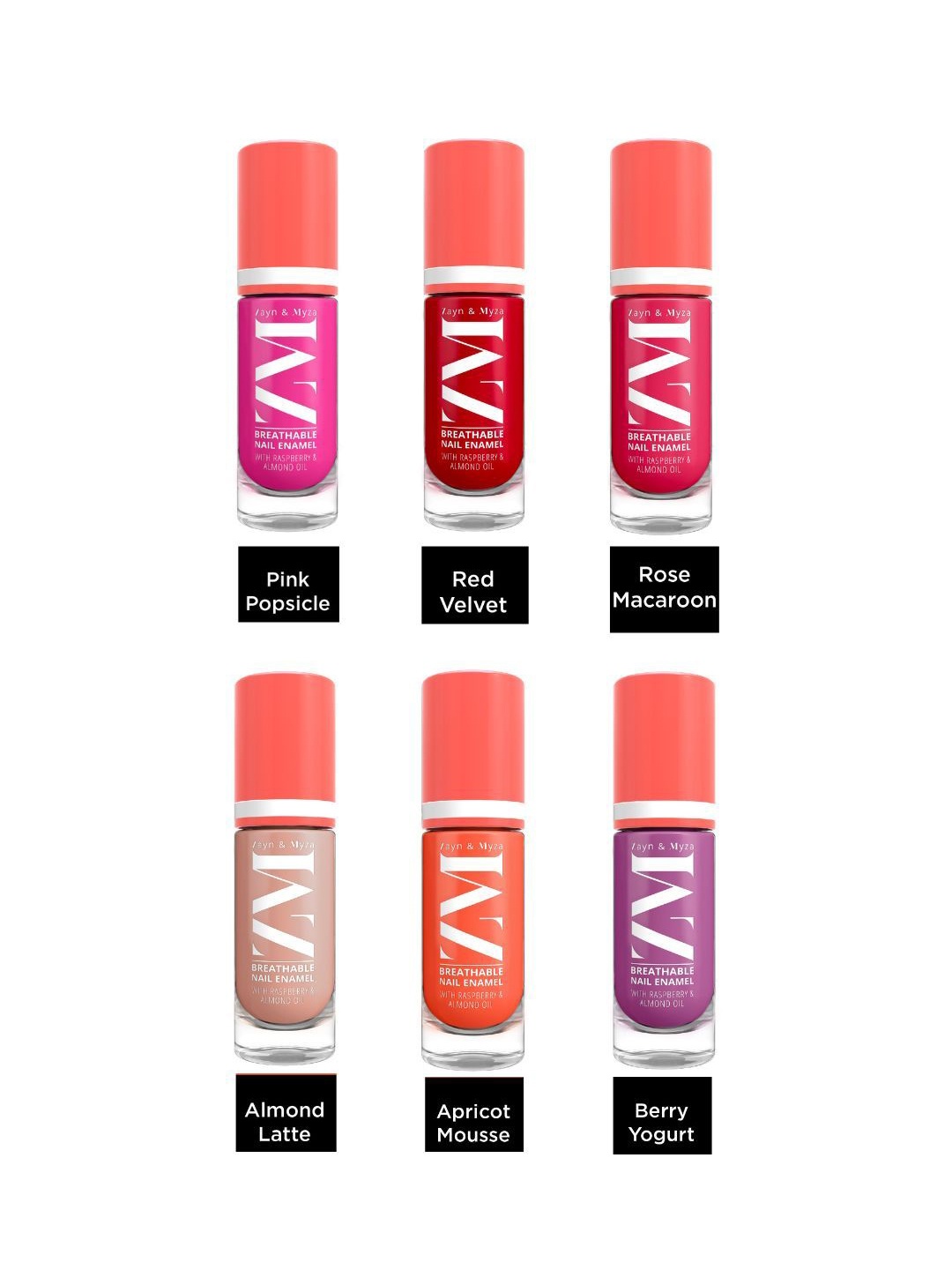 ZM Zayn & Myza Set Of 6 Breathable Nail Enamel With Raspberry & Almond Oil - 6 ml Each, Pink
ZM Zayn & Myza Set Of 6 Breathable Nail Enamel With Raspberry & Almond Oil - 6 ml Each, Pink