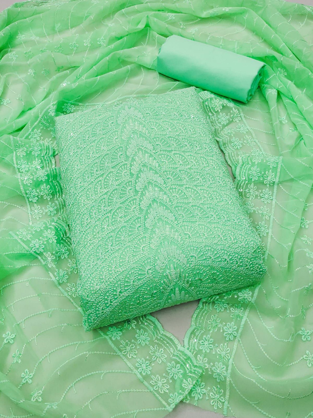 Rangtulika Floral Embroidered Georgette Unstitched Dress Material, Green
Rangtulika Floral Embroidered Georgette Unstitched Dress Material, Green