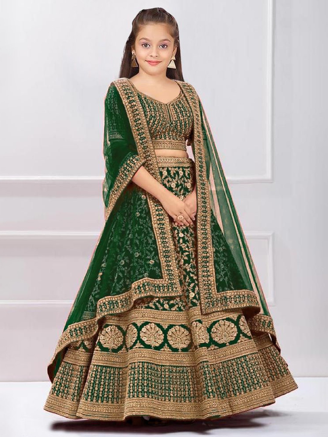Dizvu Girls Embroidered Sequinned Ready to Wear Lehenga & Unstitched Blouse With Dupatta, Green
Dizvu Girls Embroidered Sequinned Ready to Wear Lehenga & Unstitched Blouse With Dupatta, Green