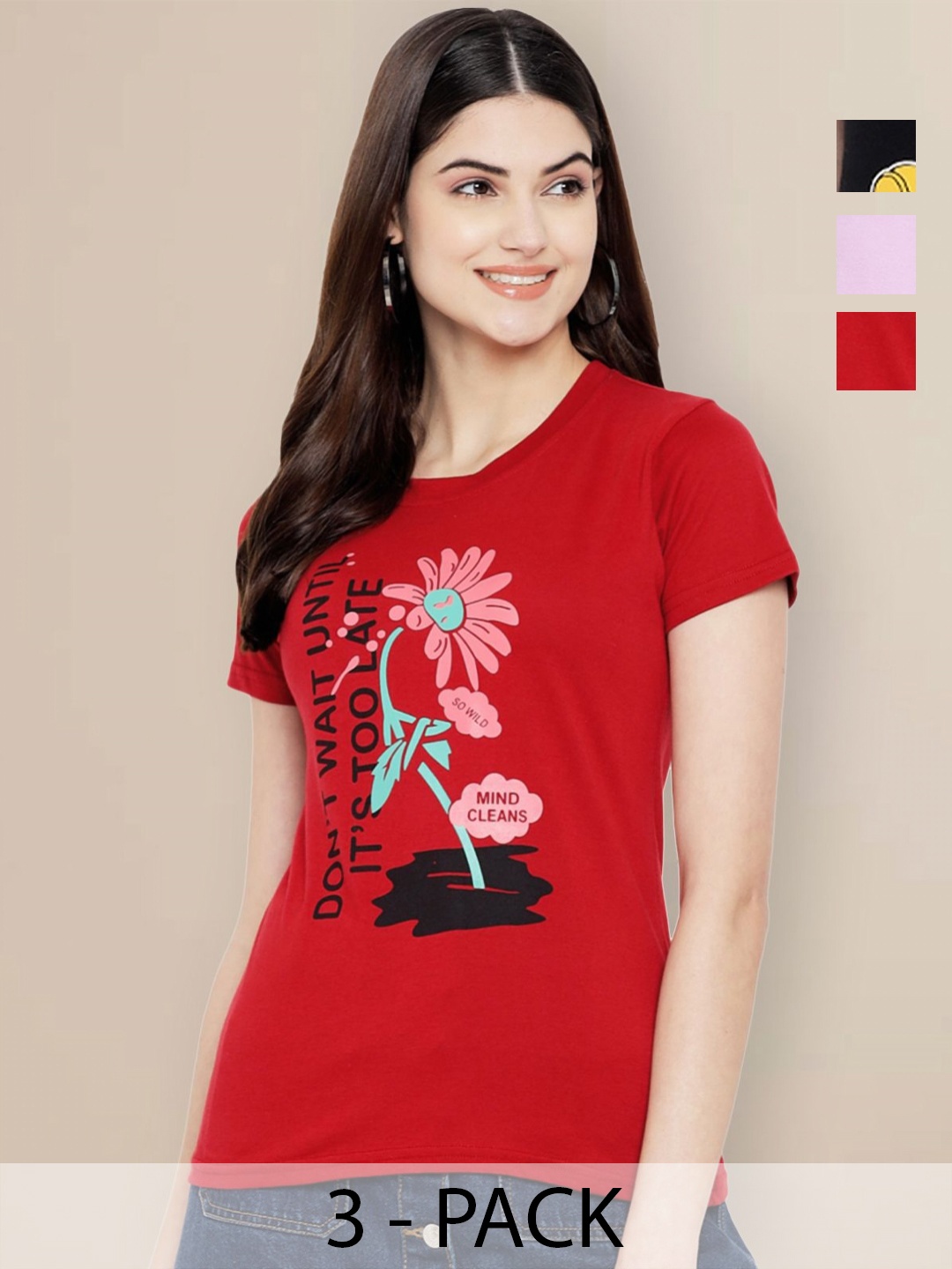 Metronaut Women Pack of 3 Mickey Mouse Graphic Printed Round Neck Cotton T-shirts, Red
Metronaut Women Pack of 3 Mickey Mouse Graphic Printed Round Neck Cotton T-shirts, Red