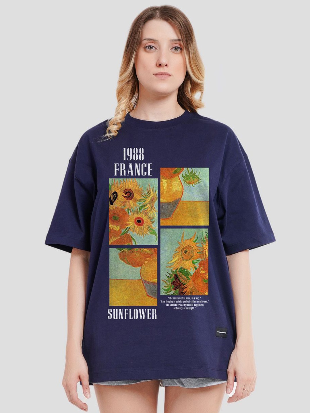 Underrated Club Women Bio Finish Floral Printed Round Neck Cotton Oversized T-shirt, Navy blue
Underrated Club Women Bio Finish Floral Printed Round Neck Cotton Oversized T-shirt, Navy blue
