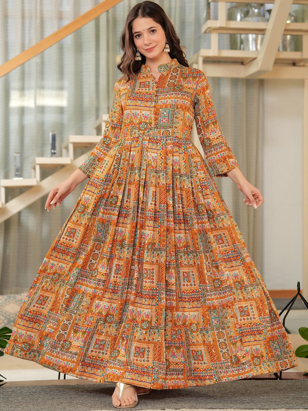 GEKHA Ethnic Motifs Printed Sequined Mandarin Collar Fit and Flare Ethnic Dresses, Mustard
GEKHA Ethnic Motifs Printed Sequined Mandarin Collar Fit and Flare Ethnic Dresses, Mustard