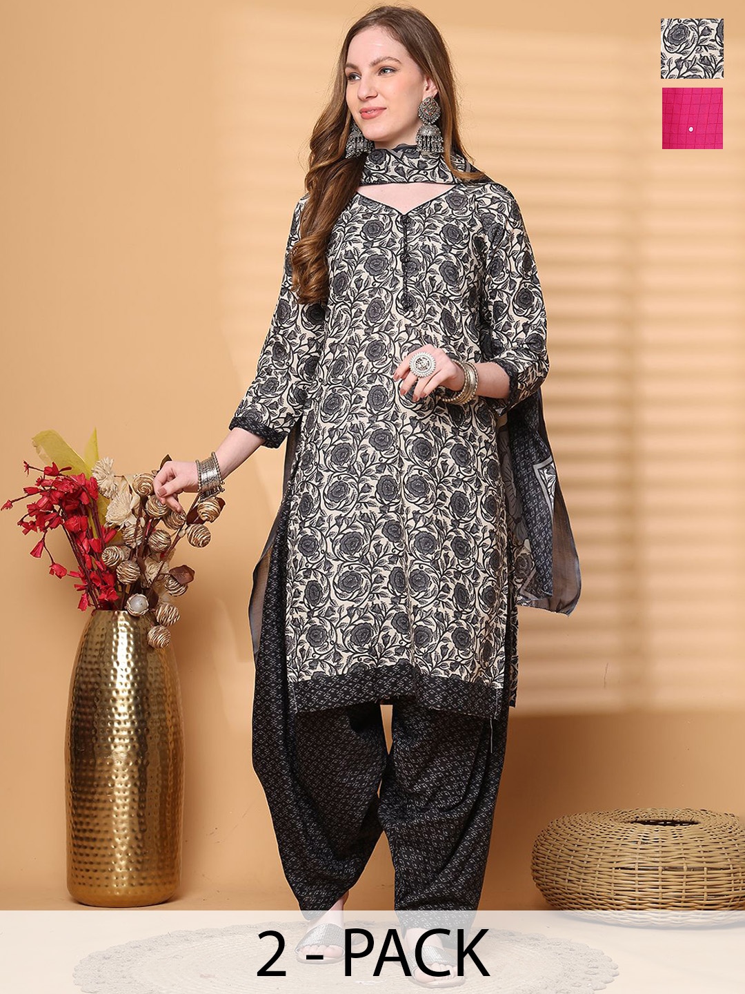 KALINI Selection Of 2 Floral Printed Sweetheart Neck Kurta With Salwar & Dupatta, Beige
KALINI Selection Of 2 Floral Printed Sweetheart Neck Kurta With Salwar & Dupatta, Beige