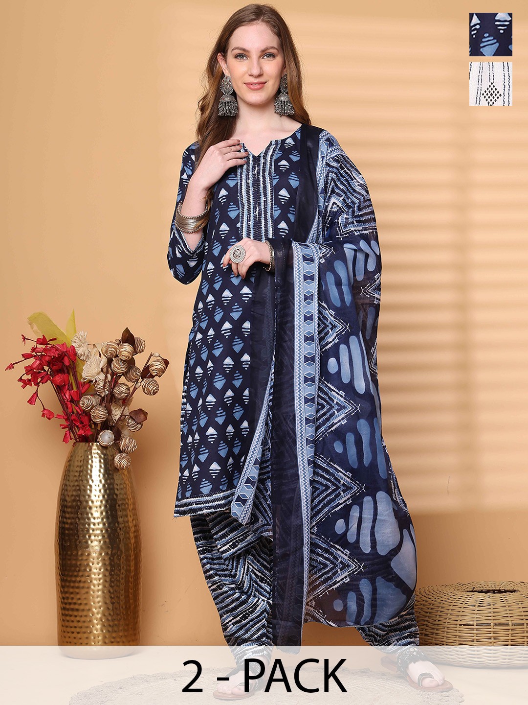 Roly Poly Selection Of 2 Floral Printed V-neck Straight Kurta With Salwar & Dupatta, Blue
Roly Poly Selection Of 2 Floral Printed V-neck Straight Kurta With Salwar & Dupatta, Blue