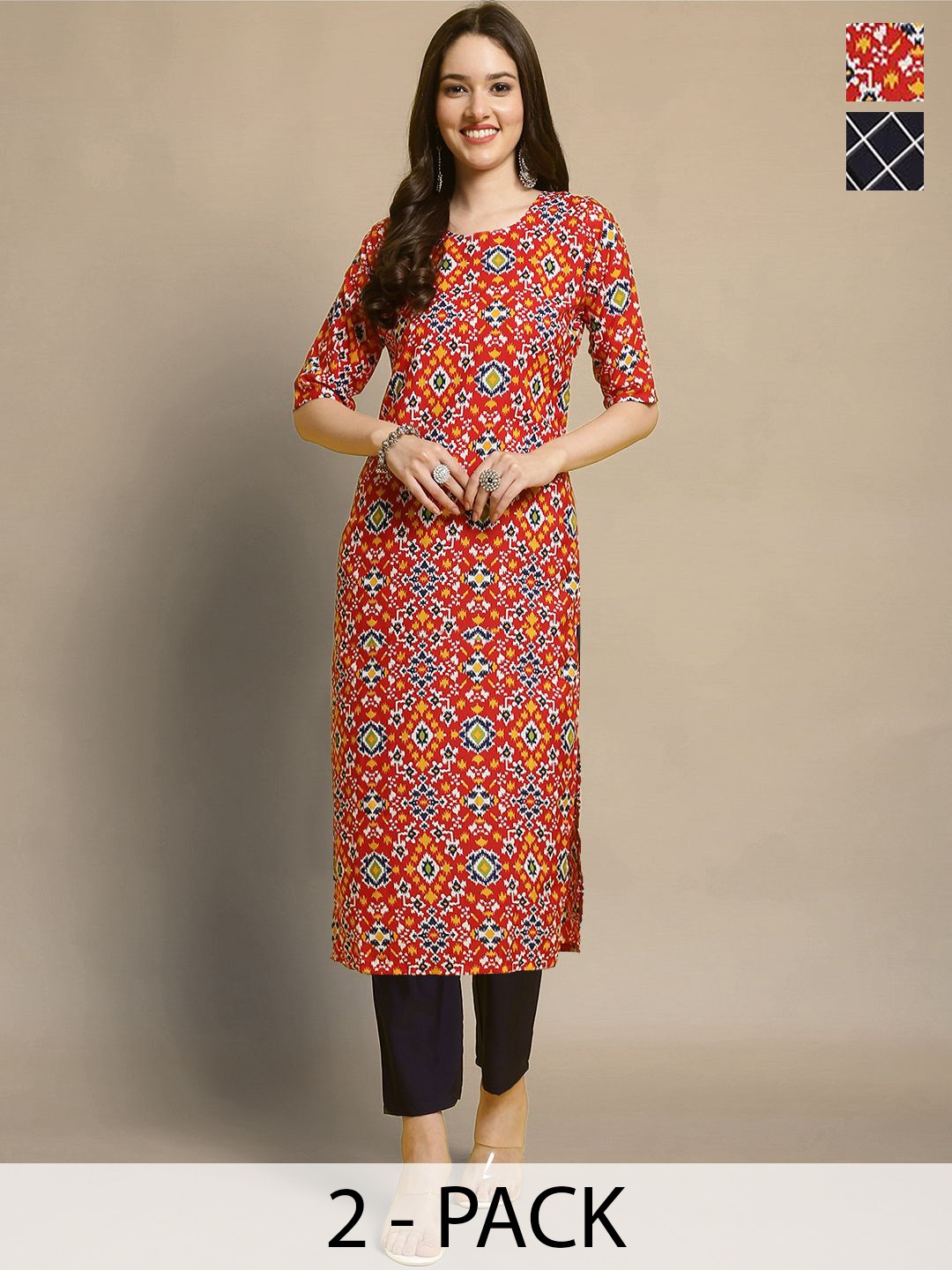Moda Rapido Selection Of 2 Ethnic Motifs Printed Round Neck Straight Kurtas With Trousers, Red
Moda Rapido Selection Of 2 Ethnic Motifs Printed Round Neck Straight Kurtas With Trousers, Red